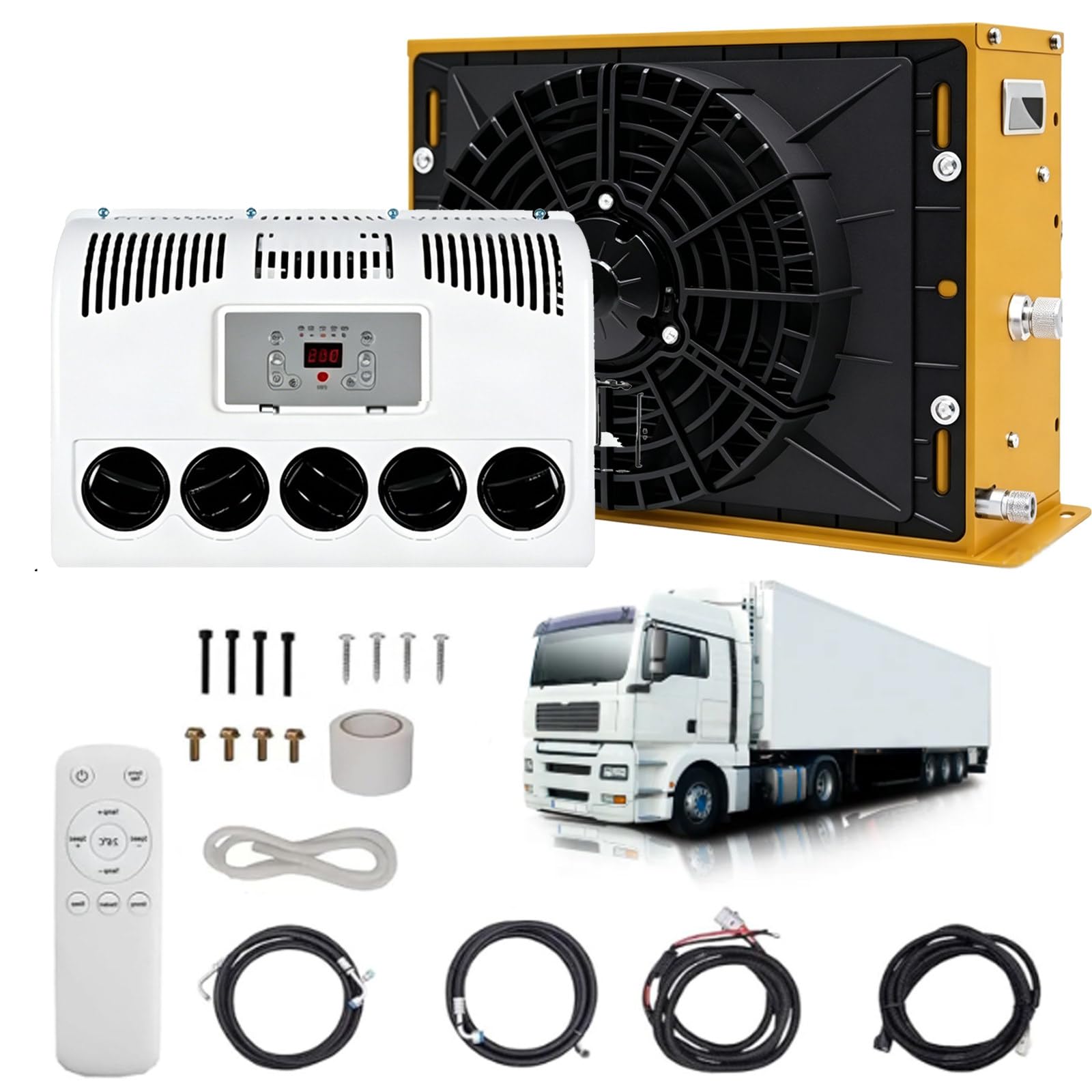 Aire Acondicionado Para Remolques De Carga, Aire Acondicionado Mini Split, Enfriamiento Rápido Sin Consumo Combustible Para Estacionamiento De Semirremolques, Furgonetas, Cabinas Tractores 24V-Yellow