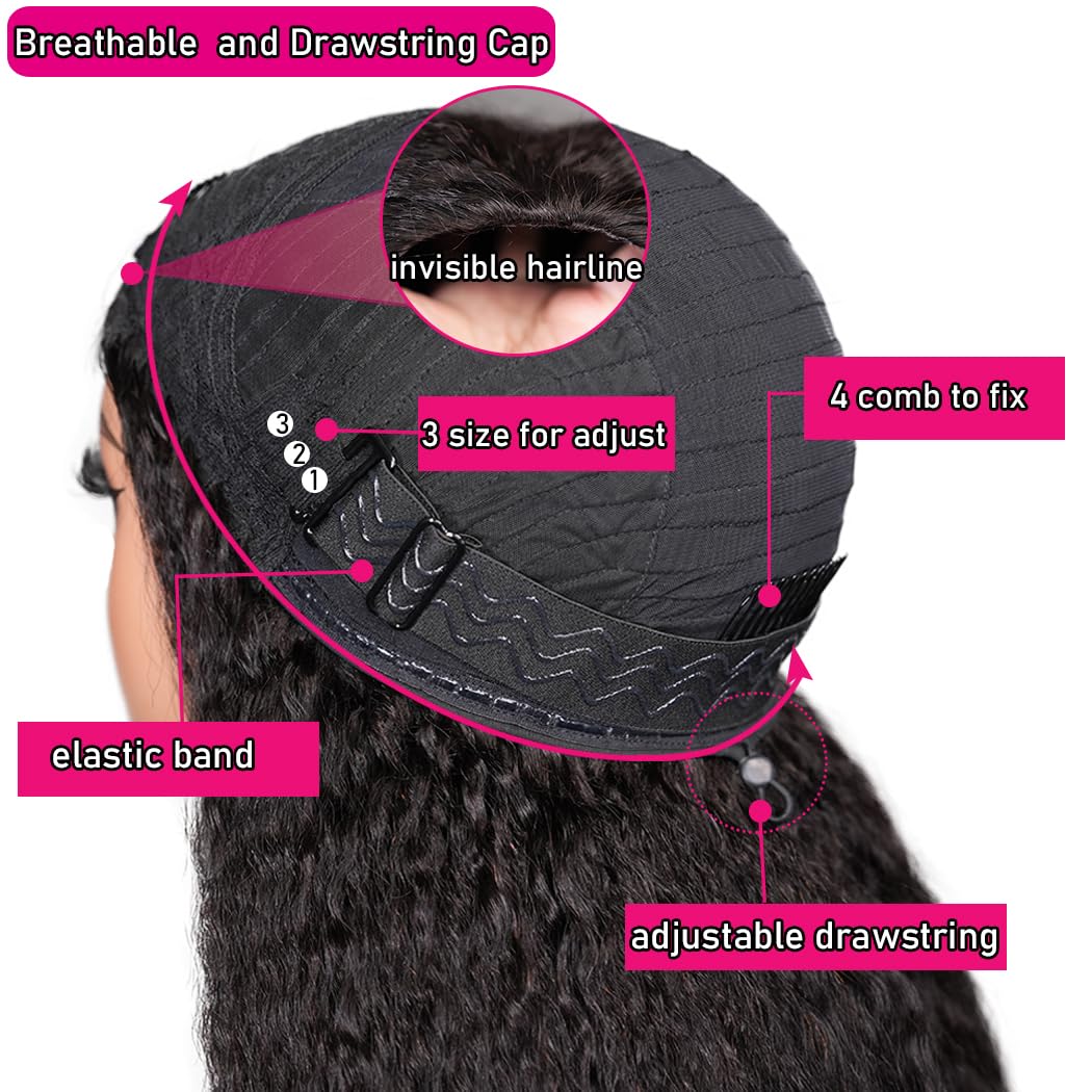 Amazon.com : Kinky Straight Half Wig Human Hair 200 Density  display picture 2
