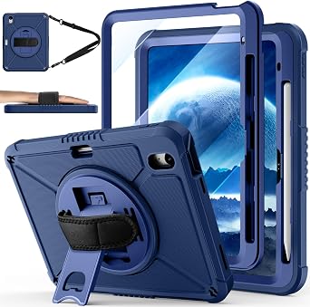 ZtotopCases for iPad A16 11th/10th Generation 11/10.9 with Screen Protector, Pen Holder, Handle Shoulder Strap,360 Rotating Stand Rugged Protective Case for iPad 11th Gen 2025A3354/A3355, Blue