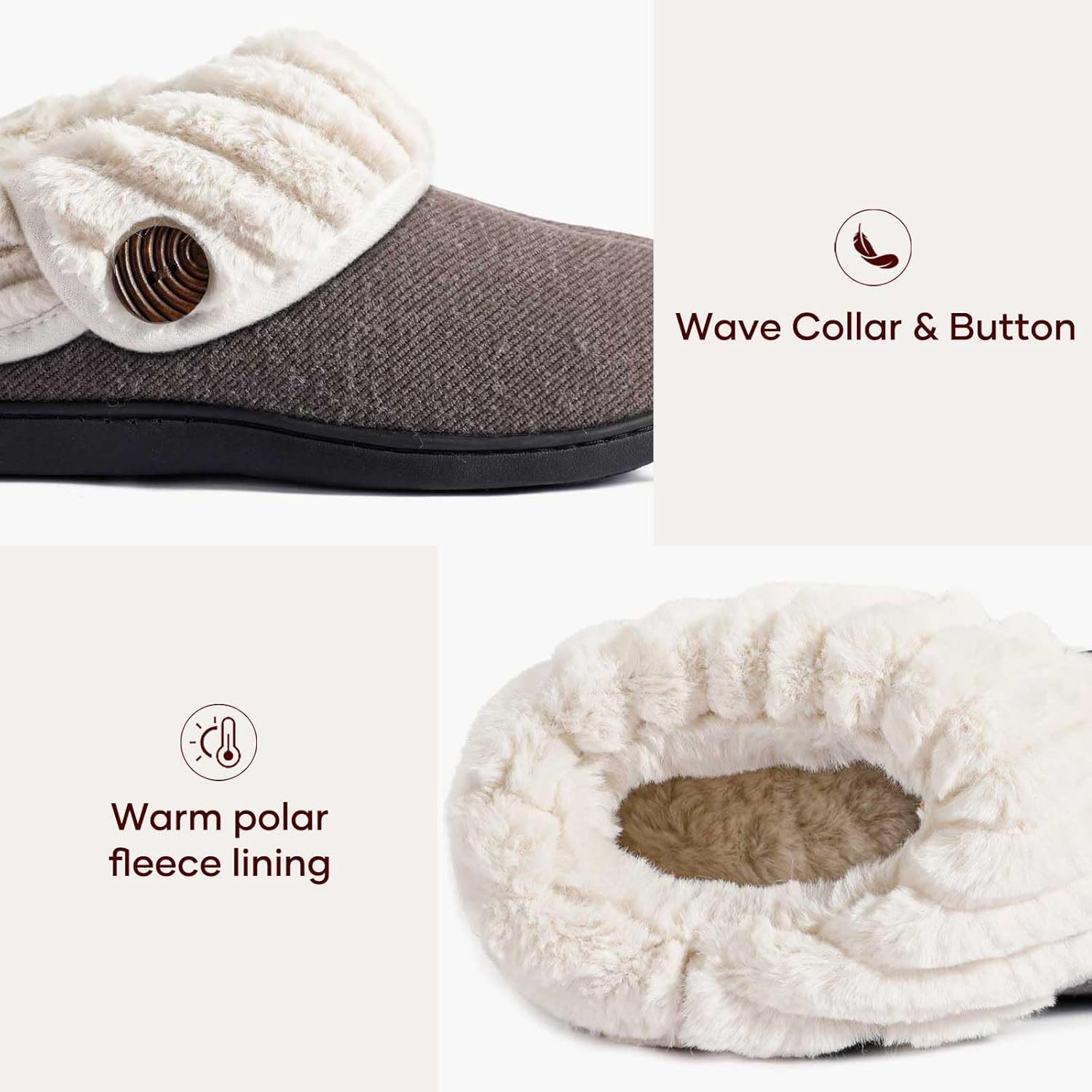 Wishcotton Women's Wool Cozy Memory Foam Winter Slippers Indoor Outdoor with Fuzzy Faux Fur Collar - Image 5