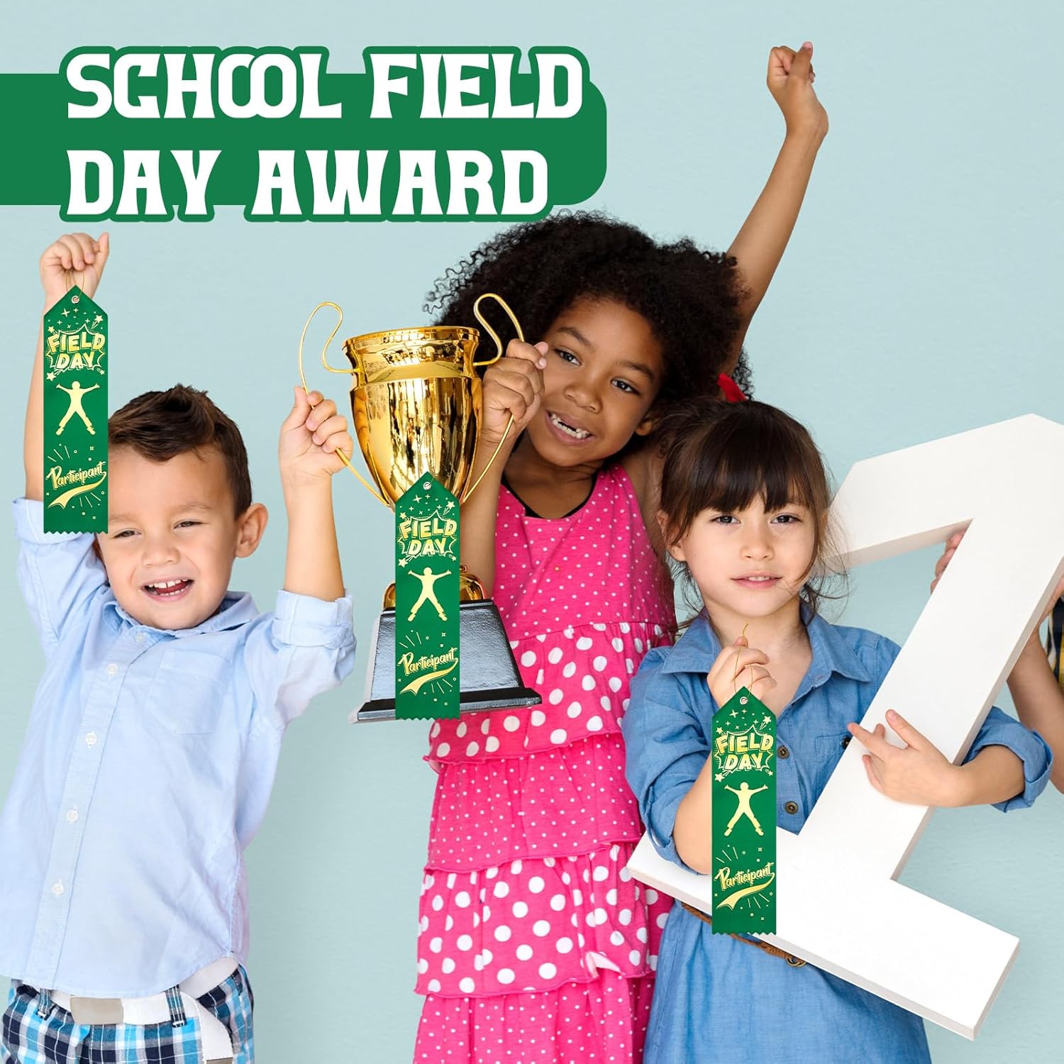 Kisston 200 Pcs Field Day Participant Ribbons Award Ribbon Prize Ribbons Winner Recognition Ribbon with Card and String for Competition Sports Event Contest Prize Ornaments (Classic)