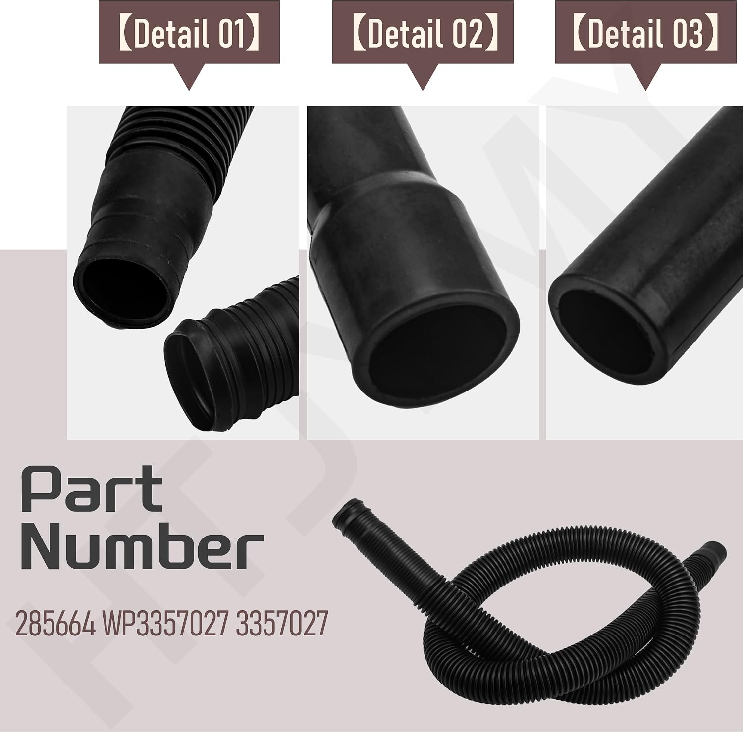 48" 285664 Washing Machine Replacement Drain Hose & WP3357027 3357027 Washer Nozzle Kit w/Fixed Clamp for Whirlpool 3352971 3357092 3357102 384499 384688 385528 387325 387975 388417