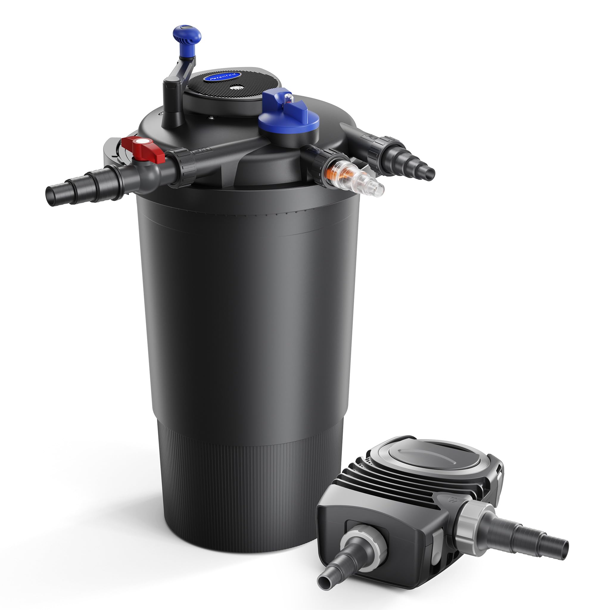 Wiltec Komplettset: CPF-15000 Teichdruckfilter bis 30000 L Teichfilteranlage mit 18 Watt UV-C Teichklärer, NEO8000 SuperEco Teichpumpe 8000l/h 70W