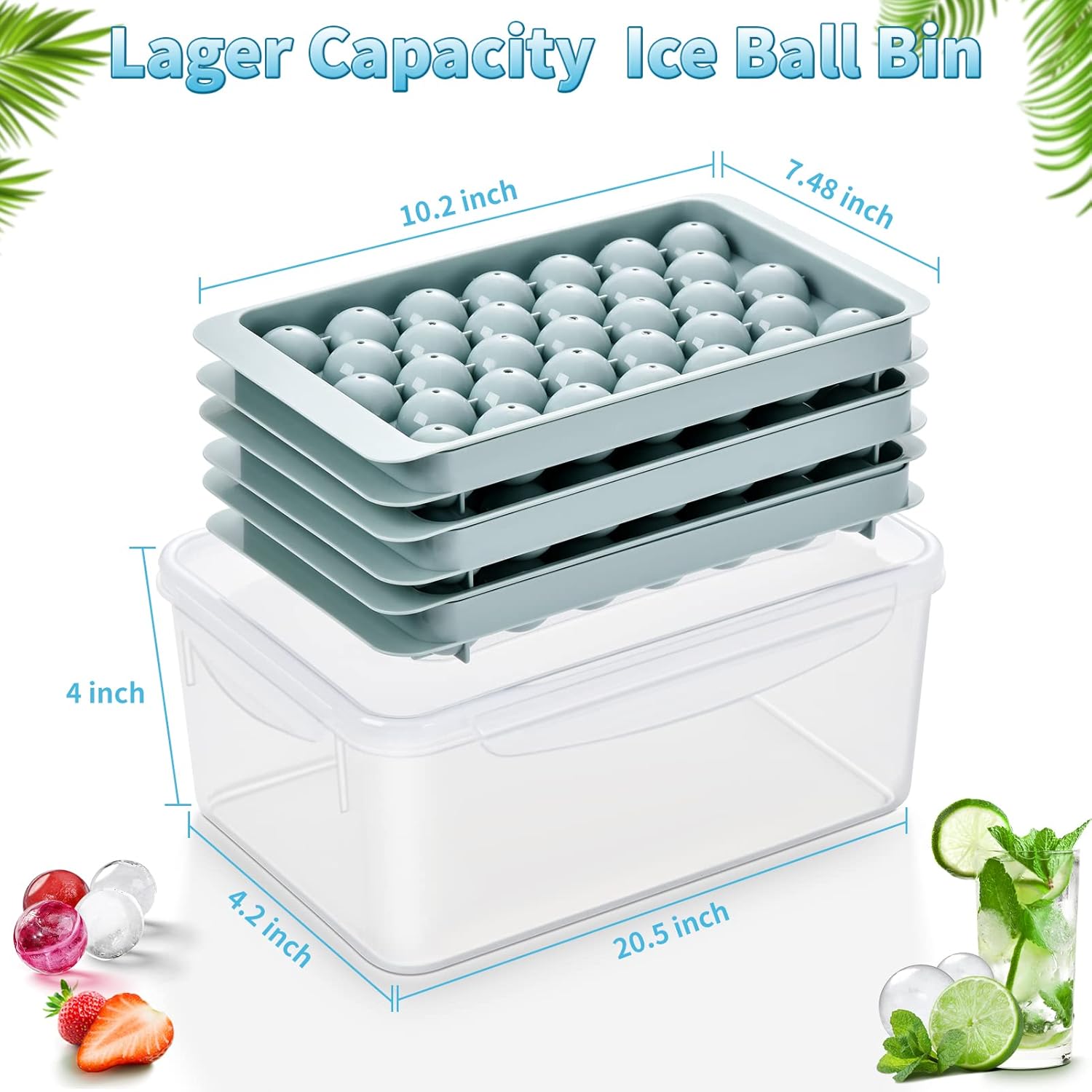 3 Pack Round Ice Cube Tray, Ice Ball Maker Mold for Freezer with Container, Sphere Ice Cube Tray Making 99pcs Circle Ice Chilling Cocktail Whiskey Tea Coffee(3Pack Blue Ice trays & Ice Bin & Ice tong): Home & Kitchen
