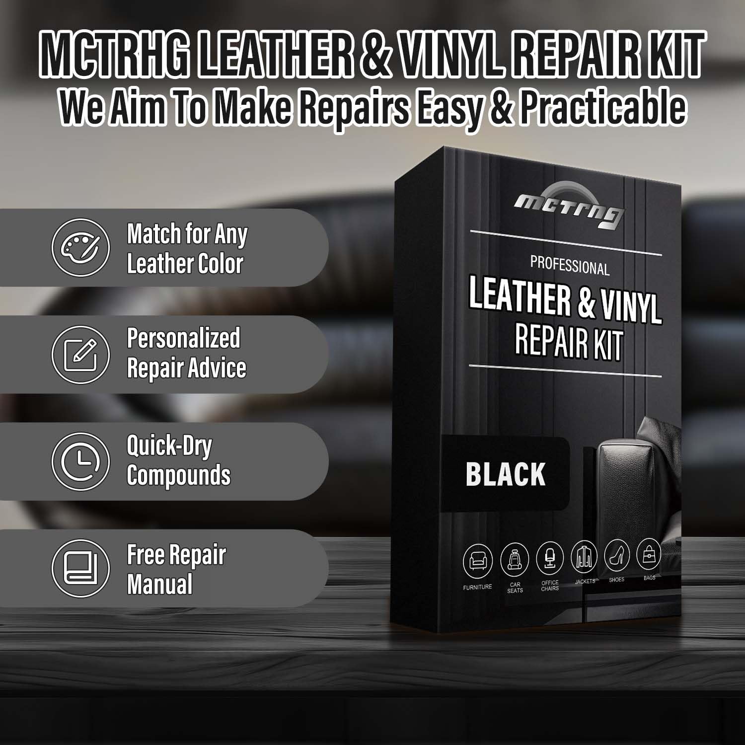 Black Leather & Vinyl Repair Kit, Leather Repair Kit for Car Seat, Shoes, Jacket, Sofa, Couch, Purse, Steering Wheel, Console, Easily Restores Faux, Artificial, Genuine Pleather With Easy Instructions - Image 5