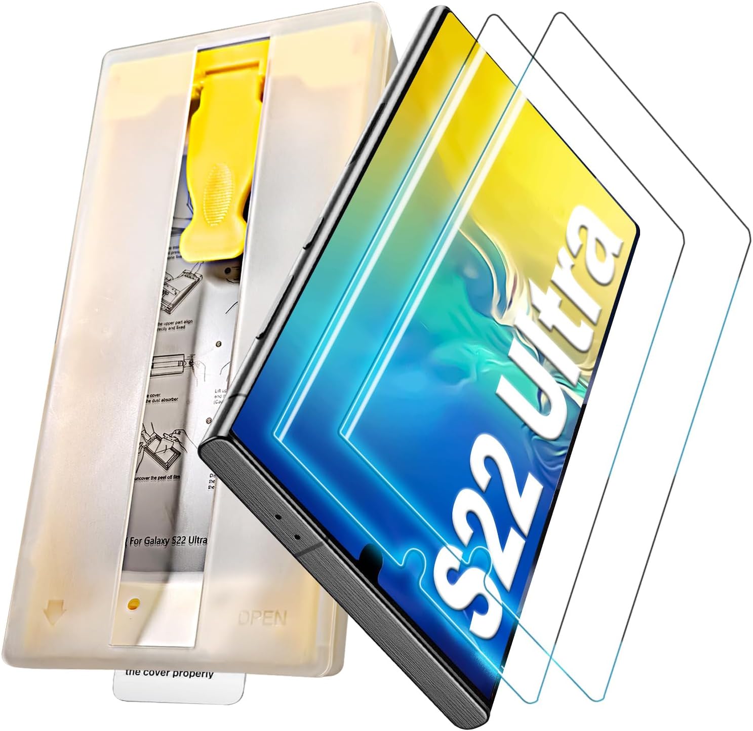 2 Pack for Samsung Galaxy S22 Ultra Screen Protector 6.8" with 3D Curved HD Clear Film, [Auto Alignment Cabin/Bubble-Free],Bumper Protective Cover,100% Fingerprint ID Compatible, Case Friendly