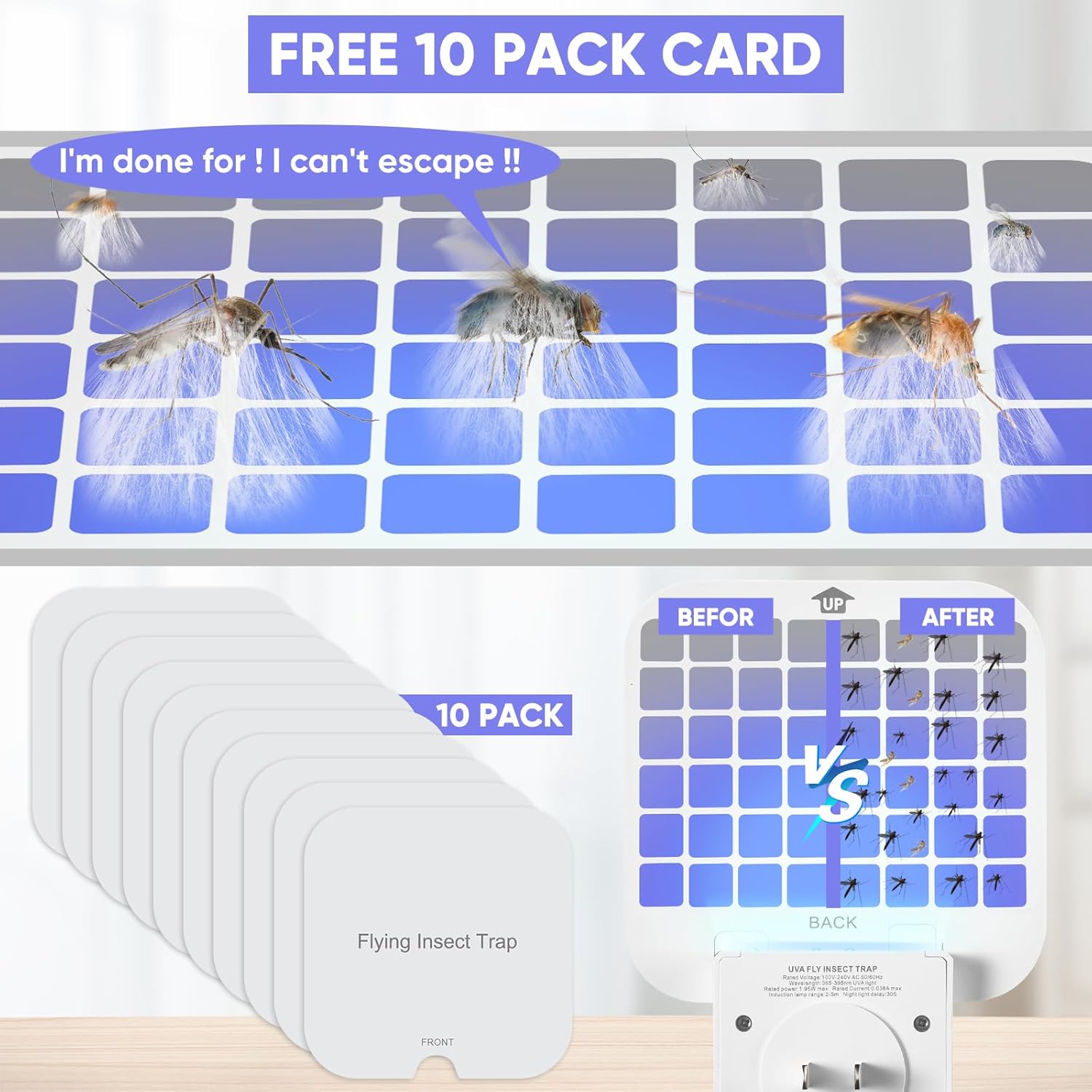 Fly Trap Indoor,2 in 1 Plug in Fruit Fly Traps for Indoors with Auto Night Light for Home，Fruit Flies,Mosquito, Flies, Moths，Gnat Traps for House Indoor(2 Device + 10 Glue Cards)