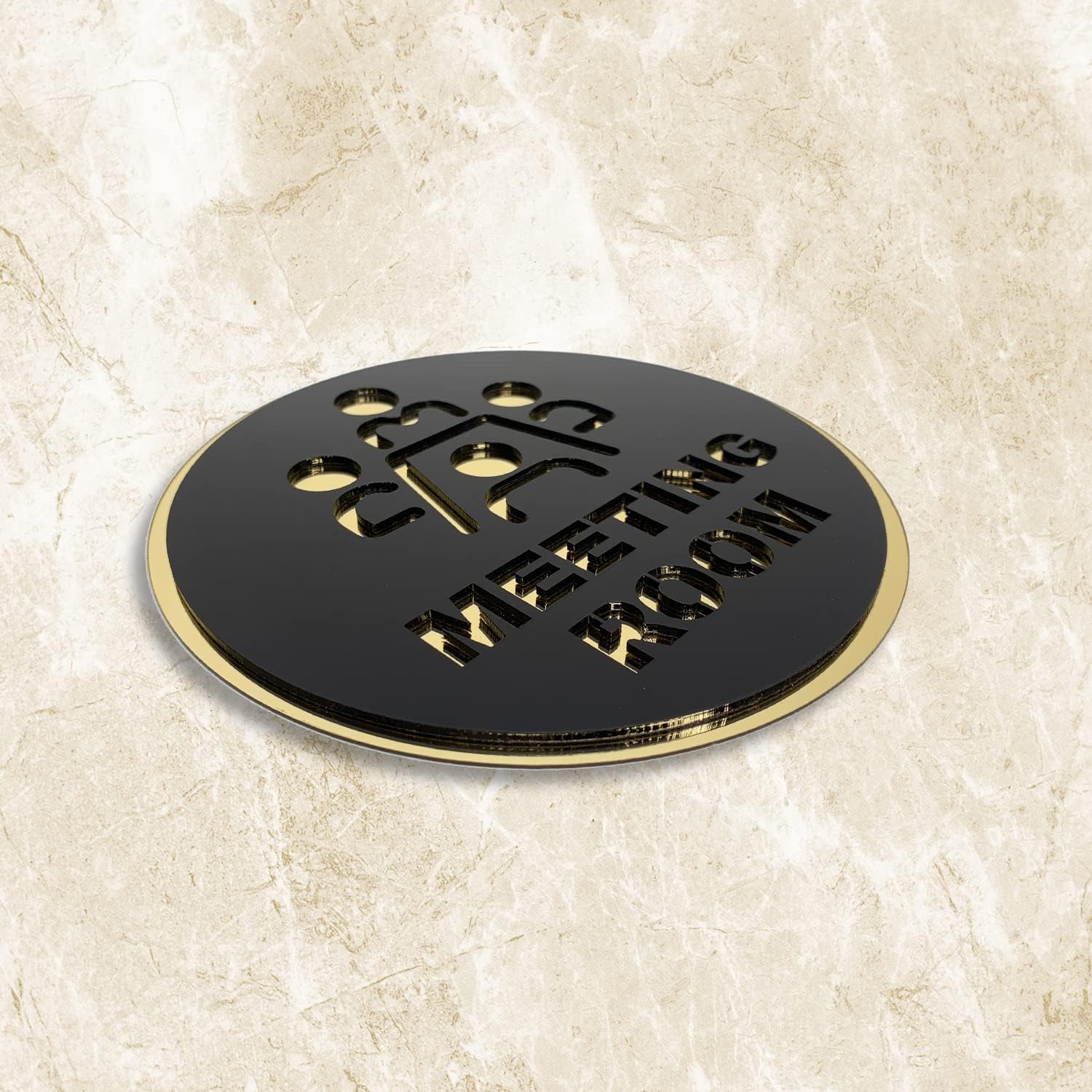 Premium BLACK GOLD Finish Acrylic MEETING ROOM DOOR Sign Easy to Mount 3M Self-Adhesive Tape Signage for Hotel Office Resort Society Corporate Business Hospital