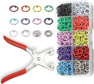 Minestylish 100 Sets Metal Snaps Buttons with Fastener Pliers Press Tool Kit Snaps for Sewing Perfect for DIY Crafts Clothes Hats and Sewing, Snap Button Fasteners Kit for Clothing9.5mm / 400 PCS