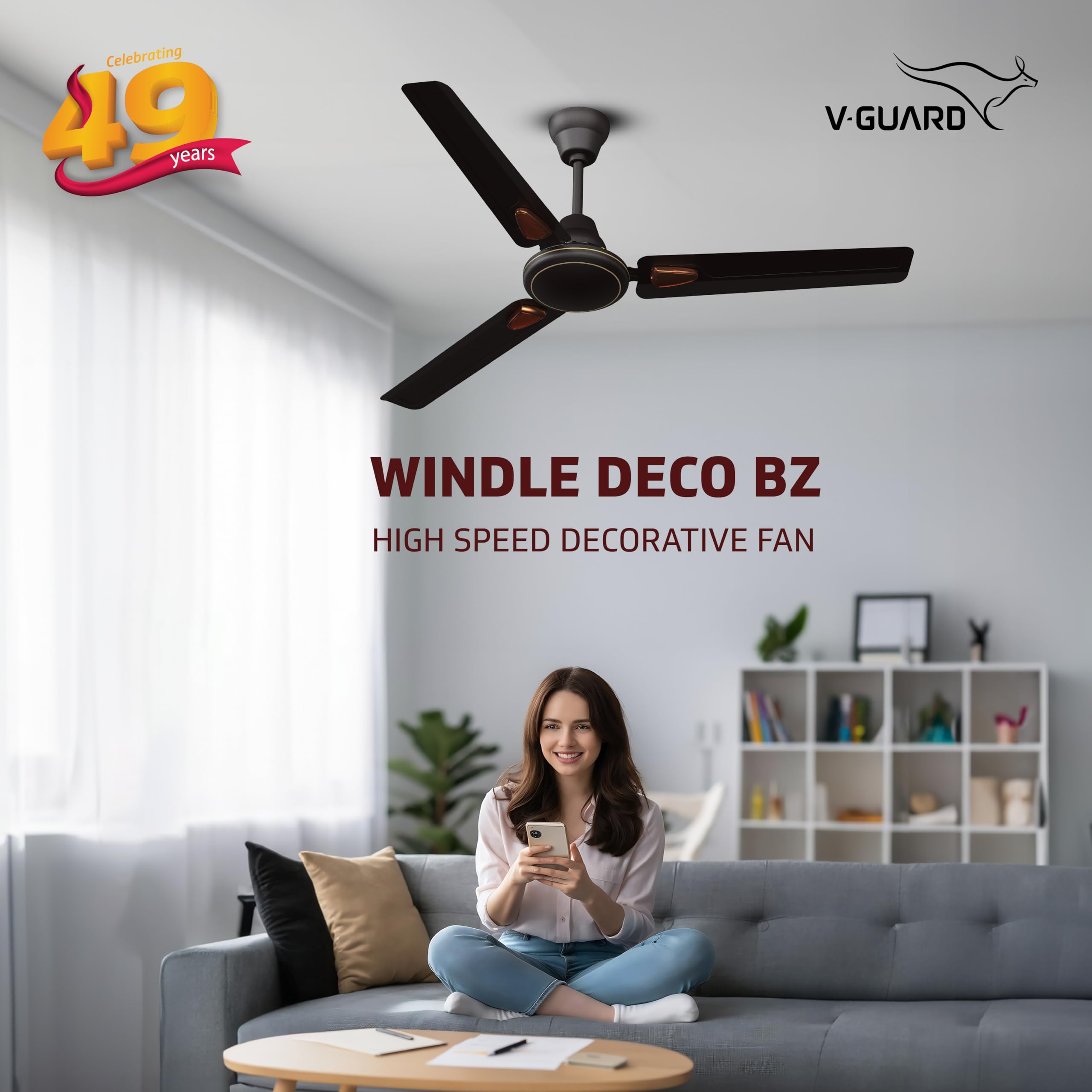 V-Guard Windle Deco Ceiling Fan - Matte Brown -2 V-Guard Windle Deco Ceiling Fan - Matte Brown -2