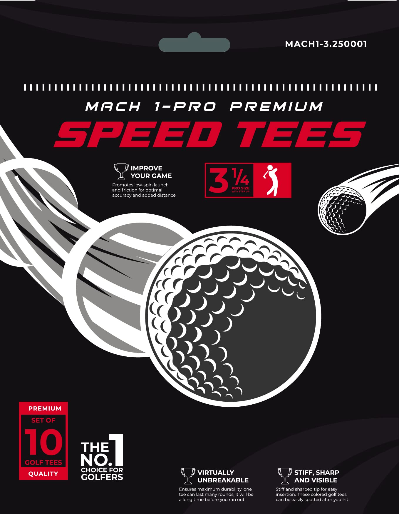 Photo 1 of 3 pack IPCC MACH Speed Tees, Virtually Unbreakable Plastic Golf Tees, Assorted Colors Multi ( Pack of 10) 3 1/4-Inch Step Up