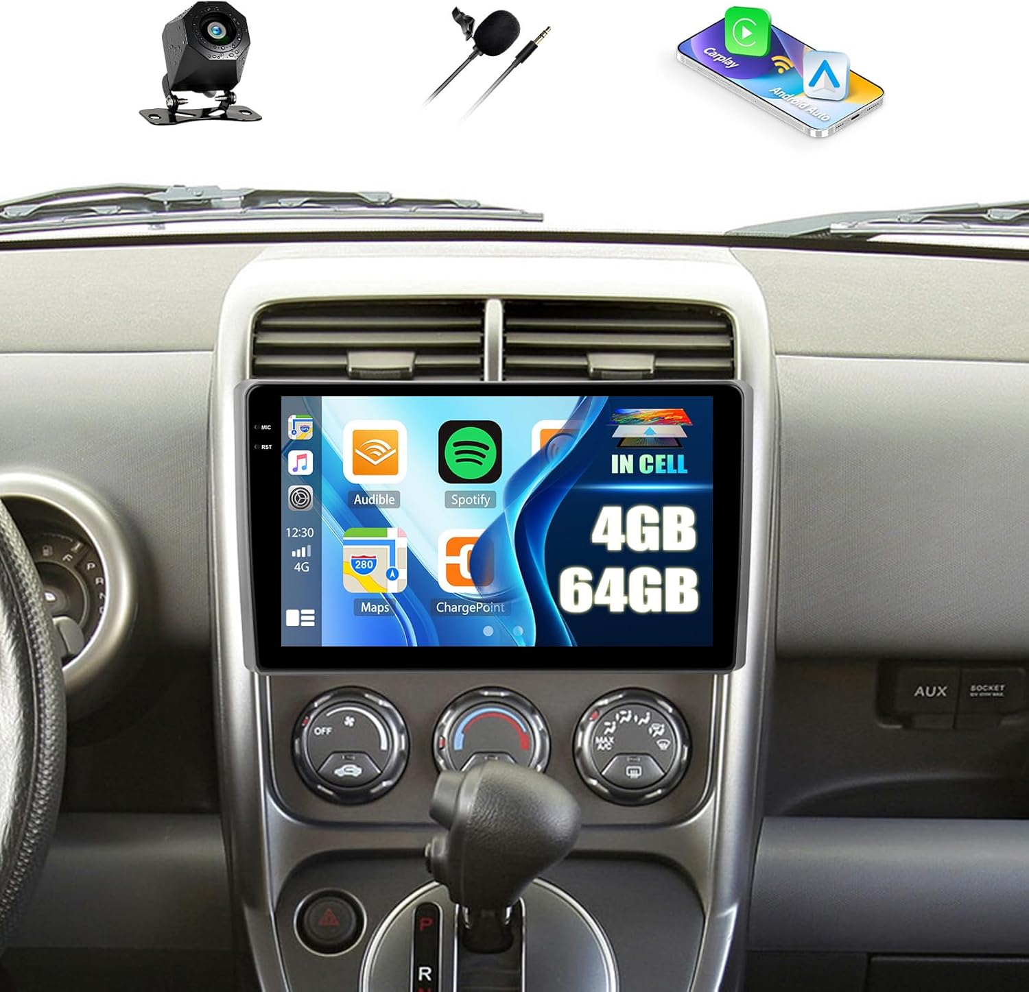 CAMECHO 4+64G Car Radio Stereo for Honda Element 2003-2006, 10" InCell 1280 * 720 Touch Screen Head Unit with Android 15 CarPlay Android Auto GPS Navigation Bluetooth HD Backup Camera