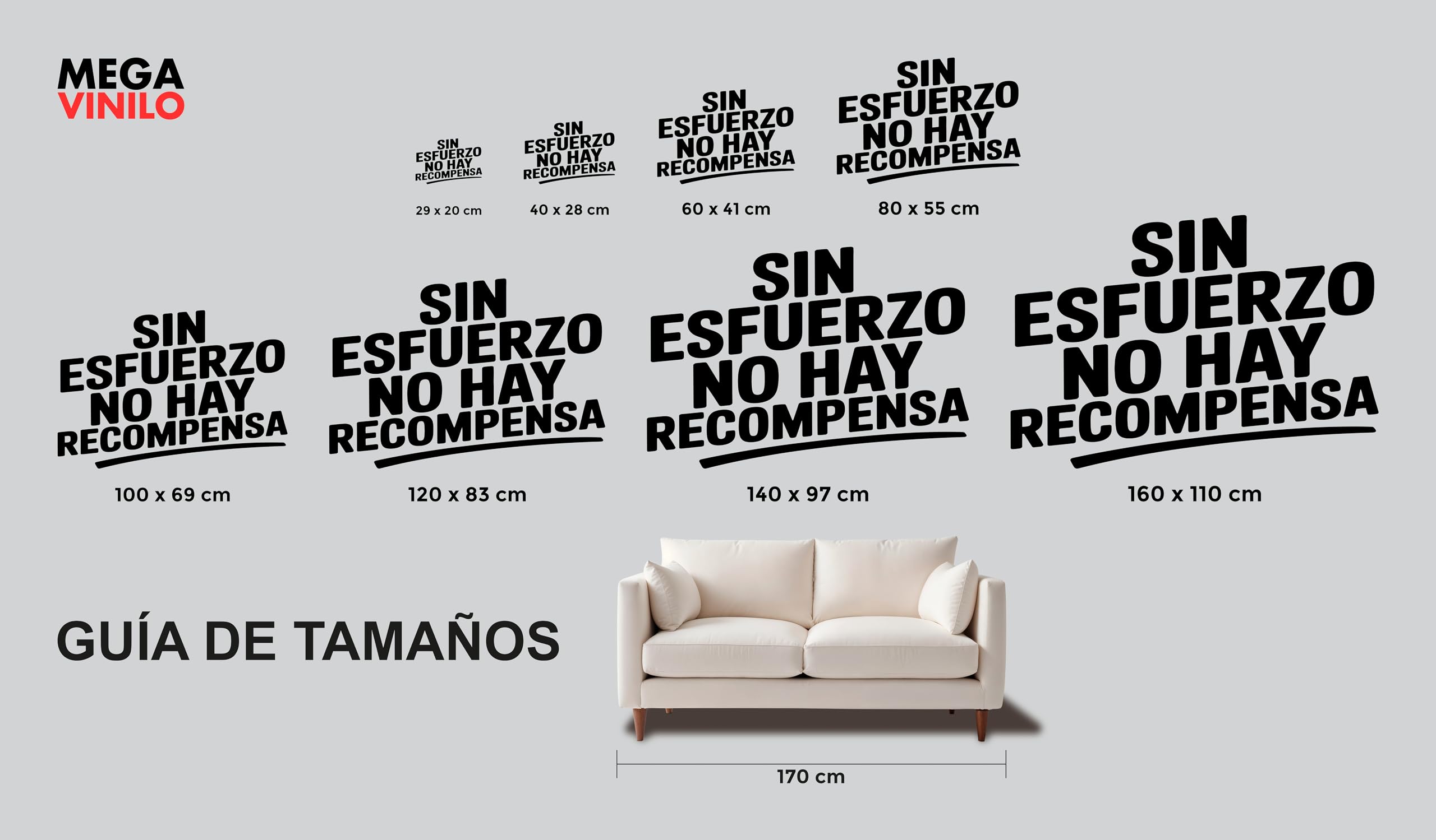 Vinilo Decorativo de Pared con Frase Motivadora "Sin Esfuerzo No Hay Recompensa" | Adhesivo para Gimnasio, Oficina o Estudio | Pegatina con Mensaje de Superación (Negro, 140 x 97 cm)