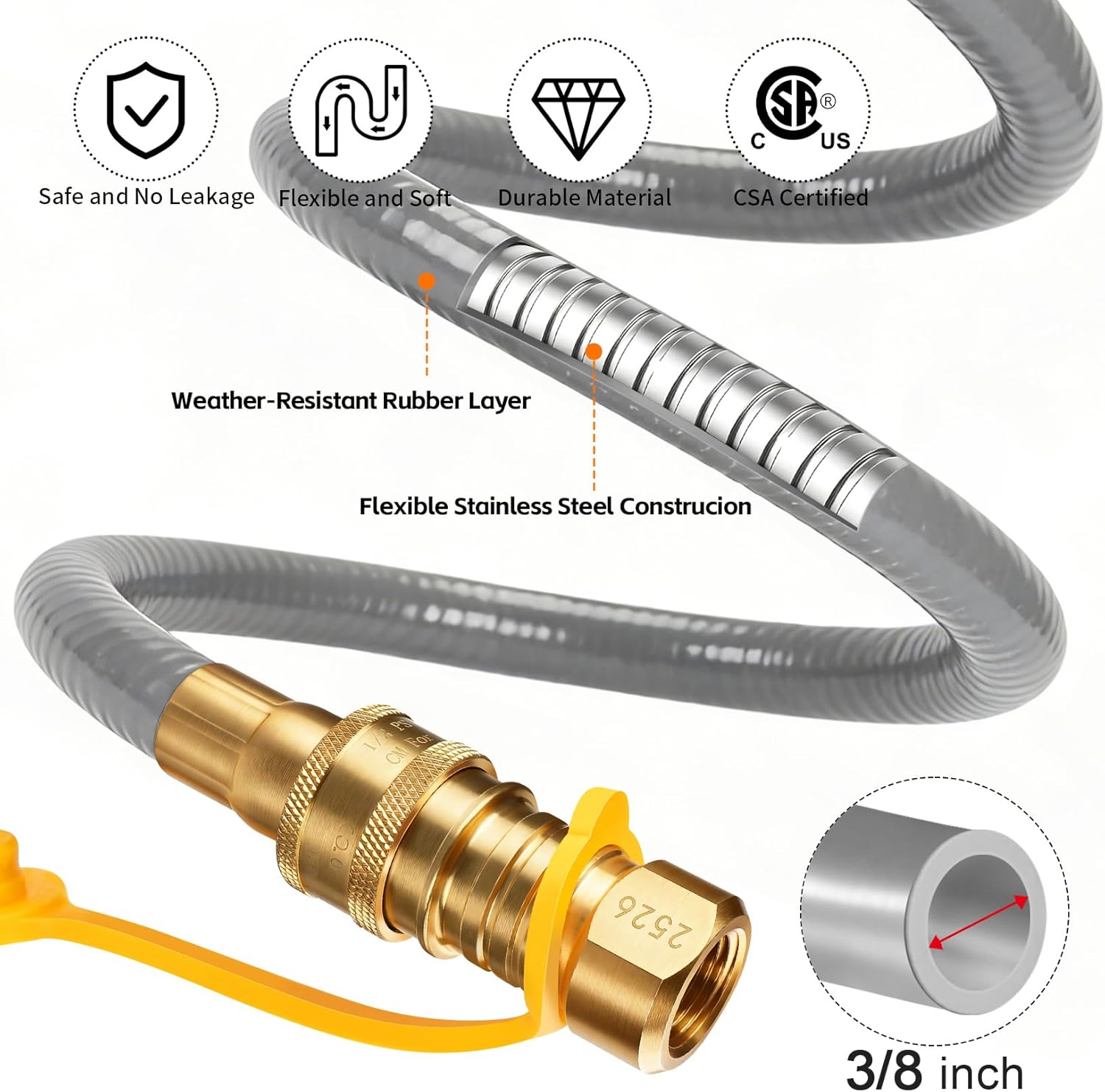 6FT 3/8" ID Natural Gas Hose, Natural Gas Grill Hose with Quick Connect Fitting Suitable for Weber Grills, Blackstone Griddles, Generator, Patio Heater - CSA Certified