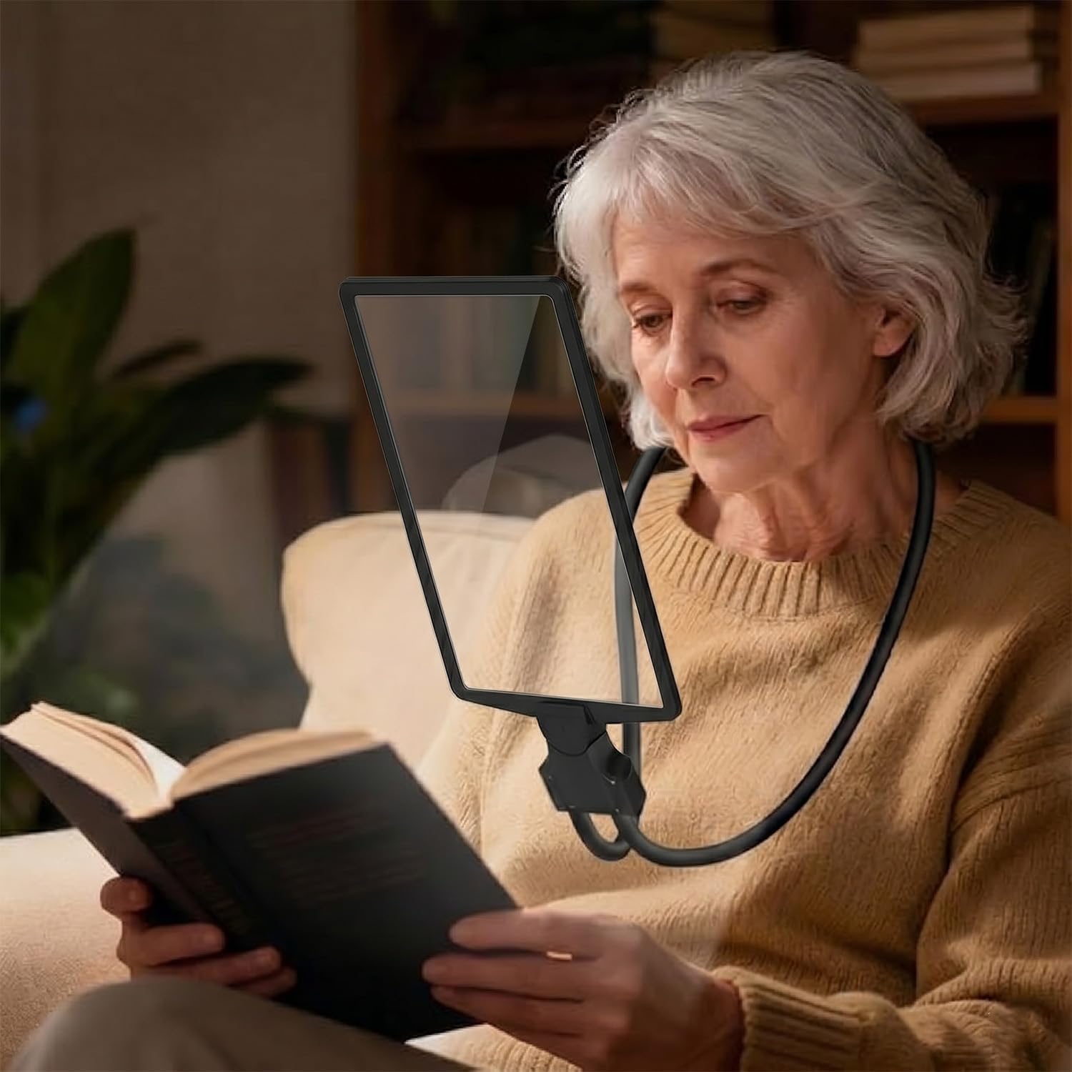 Neck Wear Magnifying Glass with Light, Hands Free Rechargeable LED Magnifying Glass for Reading, Large Page Magnifier with Flexible Stand for Seniors, Low Vision, Sewing, Crafts, Close Work