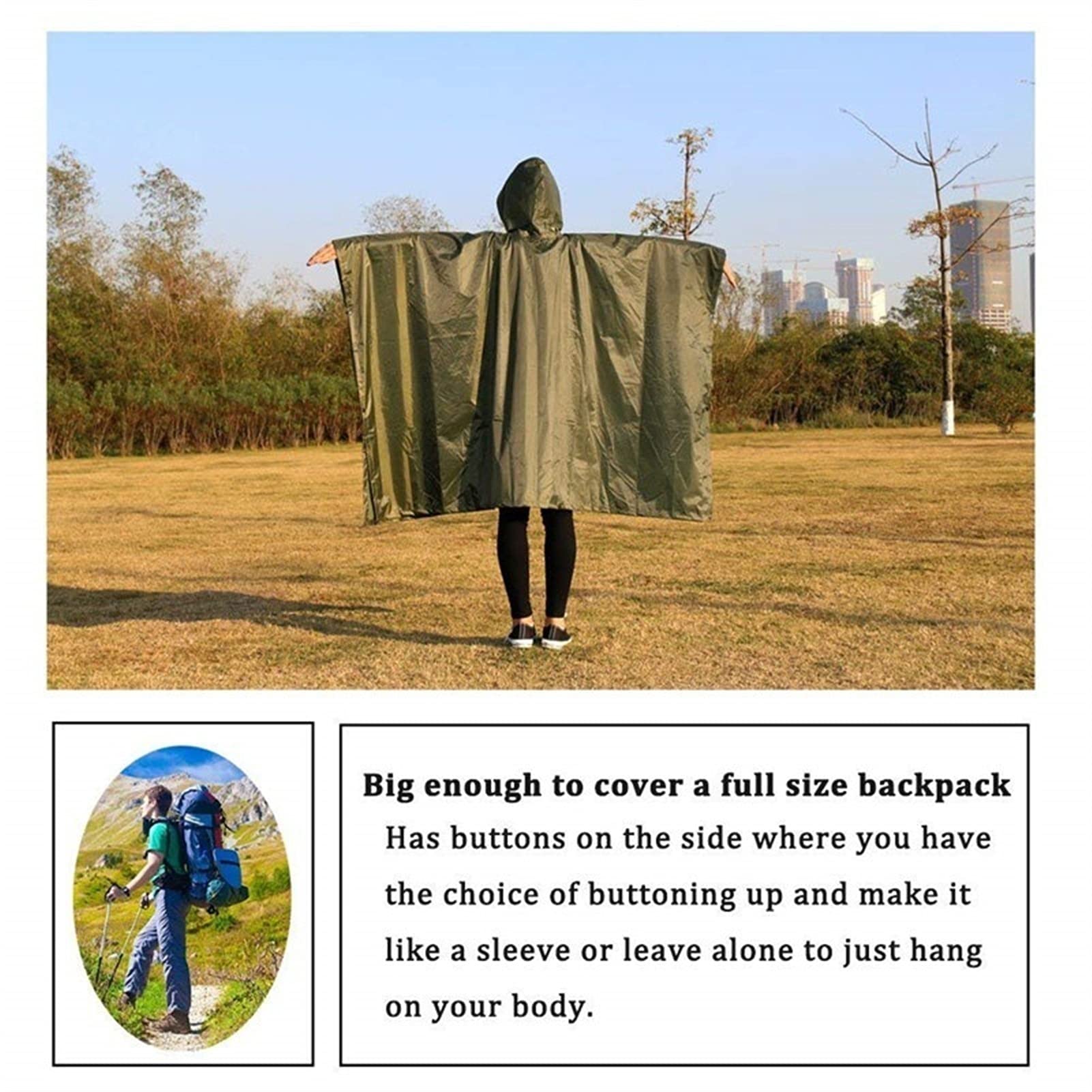 3 w 1 płaszcz przeciwdeszczowy z kapturem Survival Poncho, wielofunkcyjny, wodoszczelny płaszcz przeciwdeszczowy, namiot matowy, namiot kempingowy do wędrówek na świeżym powietrzu (kolor: czarny)