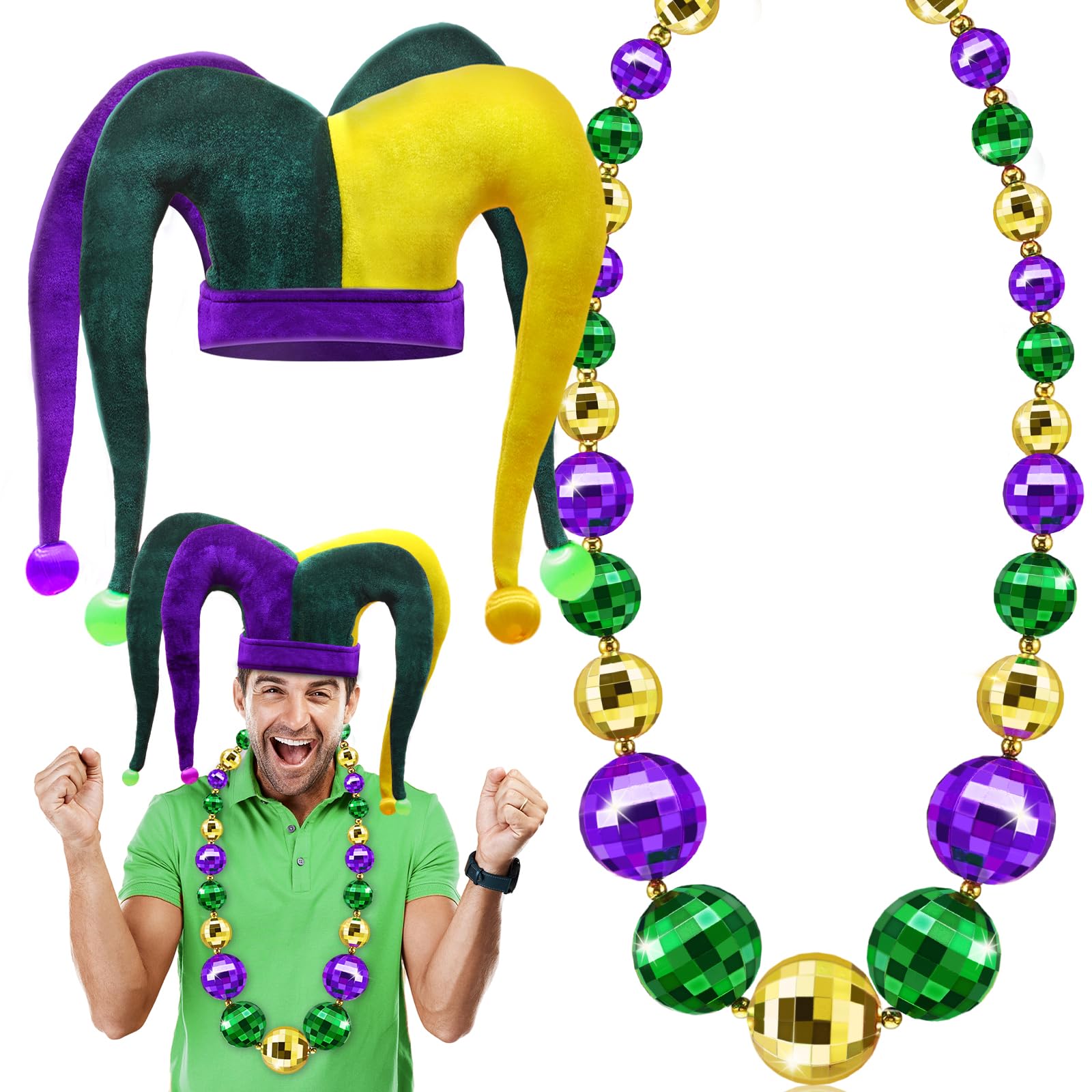 Camlinbo Mardi Gras Hats Jumbo Balls Necklace Jester Hat Necklaces Clown Hat Beads Necklace Party Favor Costume Accessories