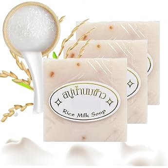 Jabon Aclarante De Arroz Thai Rice Soap Thai Herbal Rice Milk Soap White Moisturising Original Thai Handmade Soap Rice Milk Soap Whitening Soap for Face and Body Thailand 3 Pieces