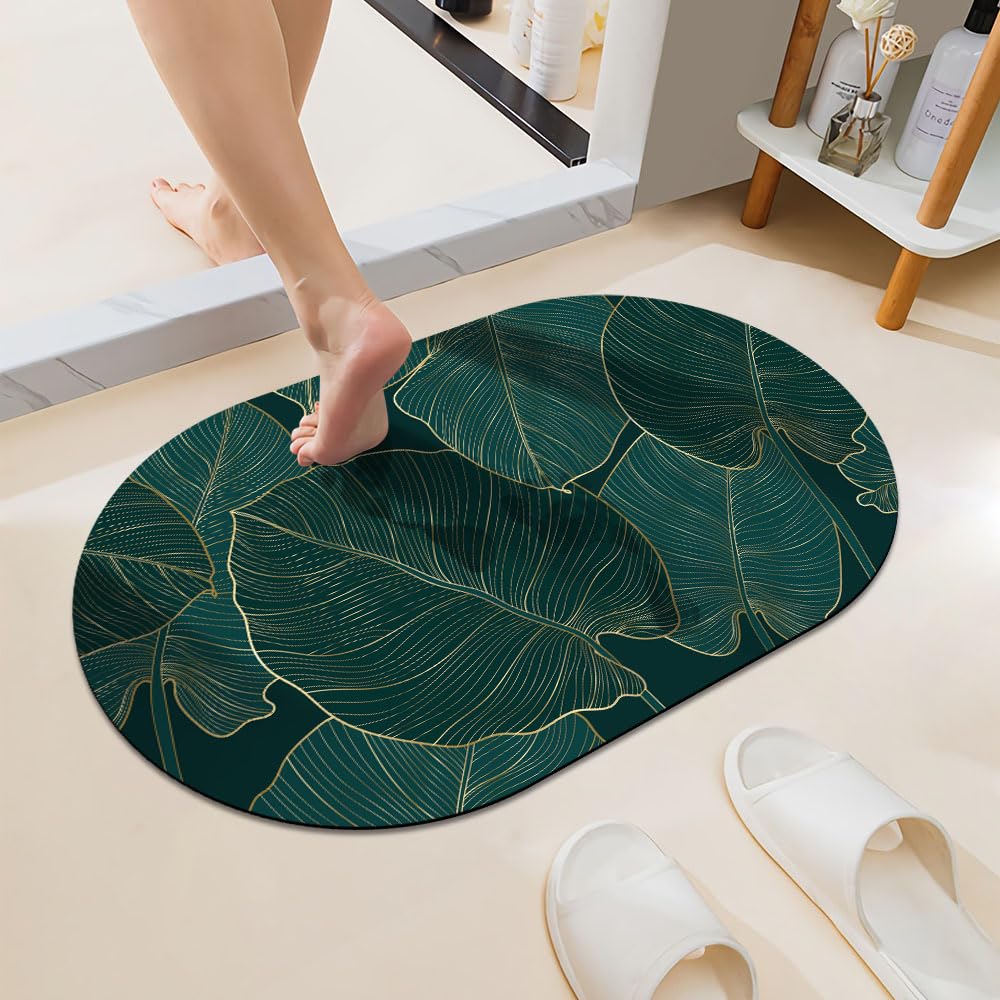 ZHUZHISHAN The Leaves-Super Absorbent Quick-Drying Bathroom Mat Rug, Rubber Non-Slip Bottoms, Easy to Clean,Ultra Thin Bathroom Rugs Fit Under Door