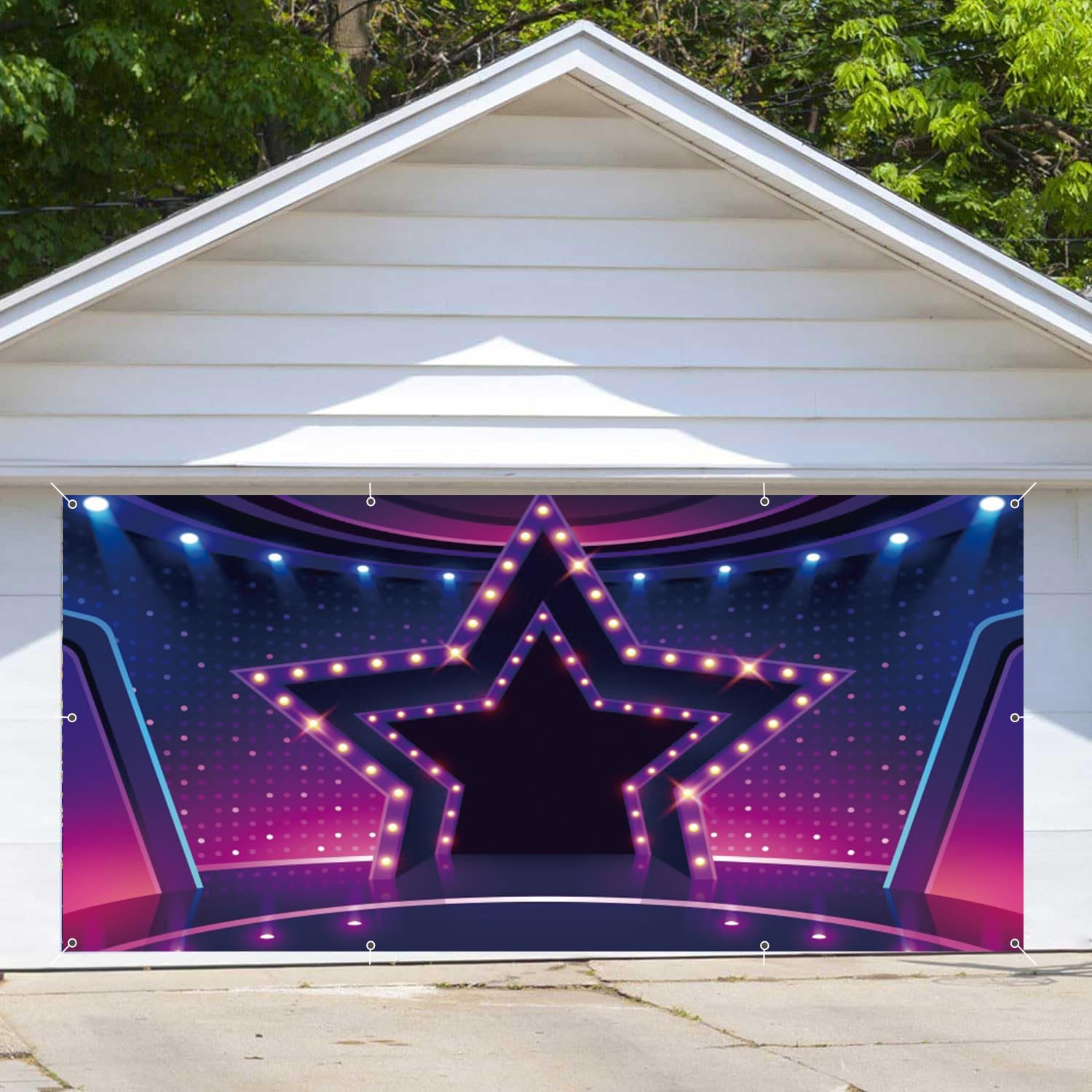 Disco Party Garage Door Cover Banner Decorations Backdrop 8x16ft Large Talk Show Rockstar Theme Show Stage Garage Door Banner Decorations Birthday Party Karaoke Party Outdoor Garage Door Backdrop