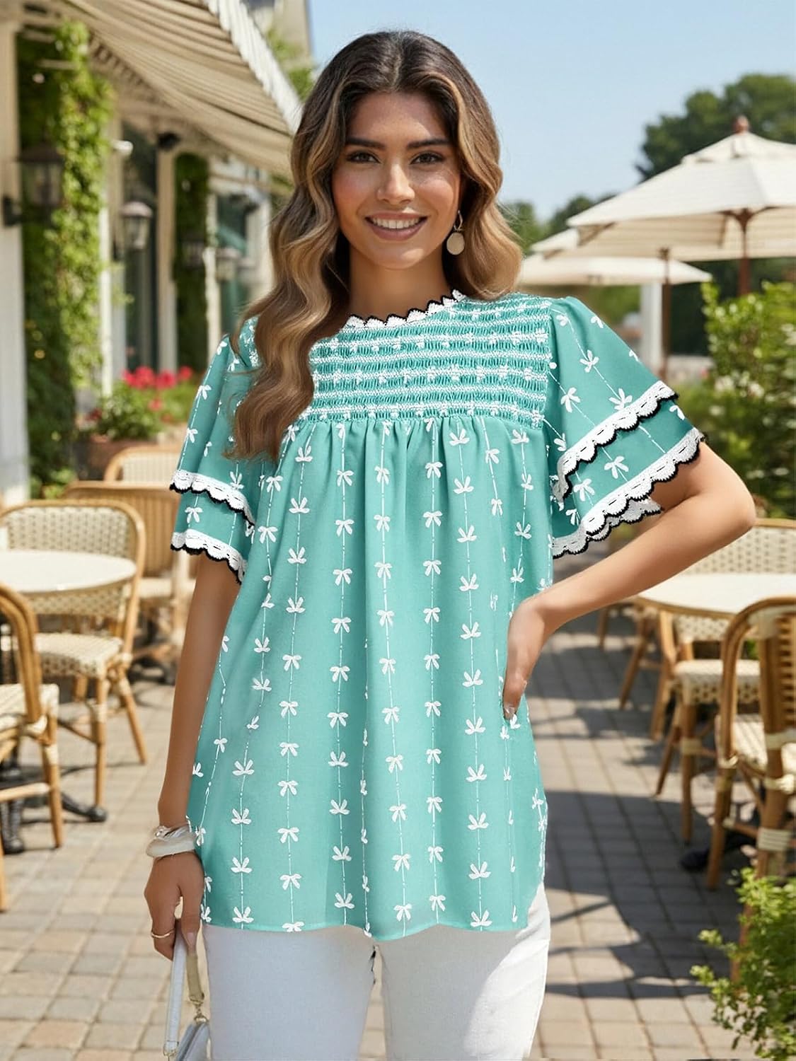 Boho Tops for Women Fashion Clothing Women Blouses Flowy Shirts Butterfly Sleeve Tunic Crew Neck T Shirts image 4