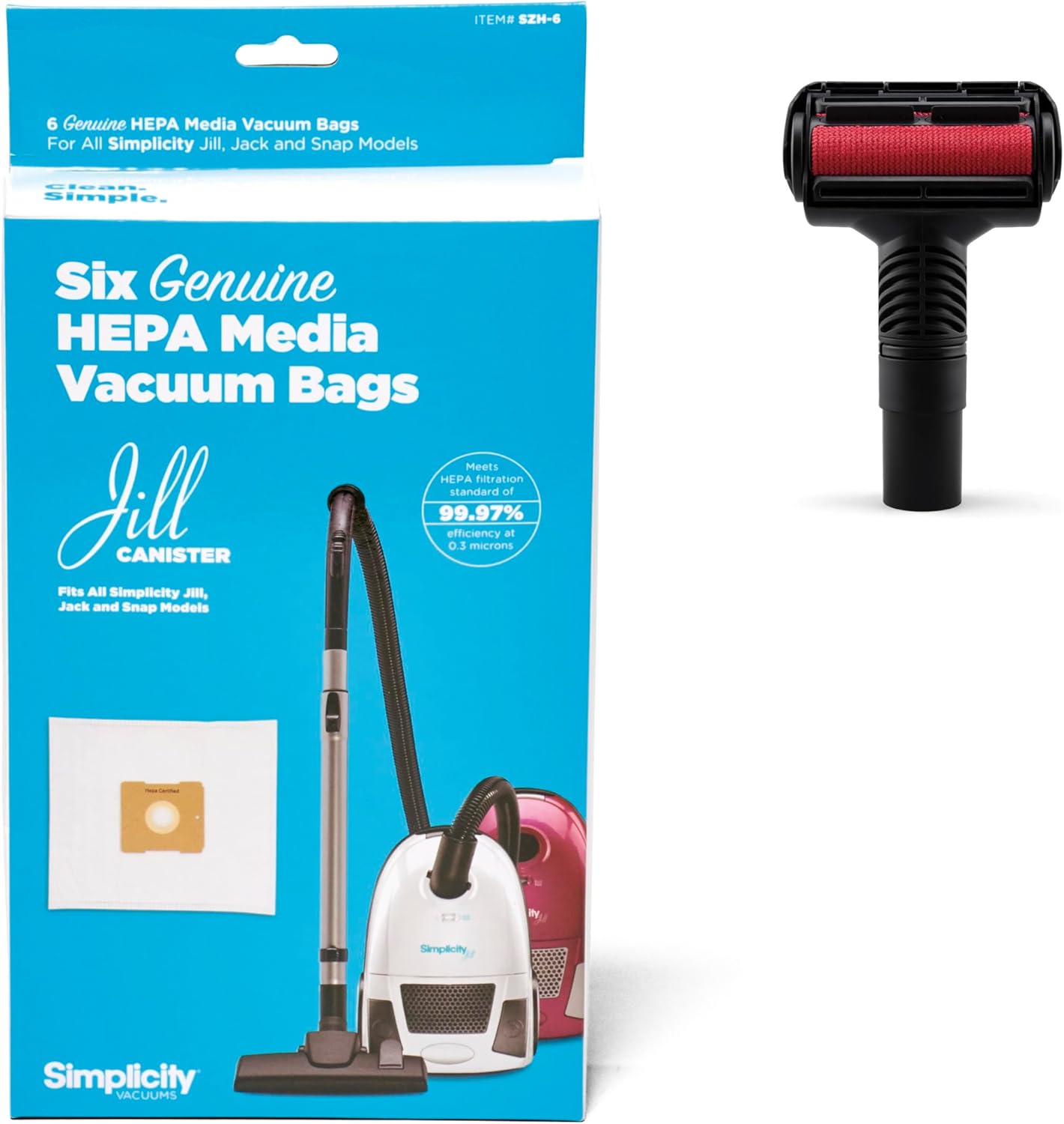 Simplicity Vacuums Bundle with 6-pack Type Z Vacuum Bags and Pet Hair Tool, SZH-6 Hepa Media Vacuum Bags and SPET-TOOL Pet Hair Removal Tool or Vacuuming Furniture