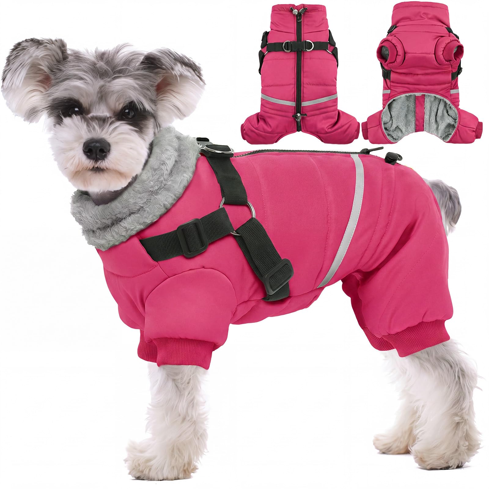 BRKURLEG Small Dog Winter Coat with Harness, Full Body Jacket