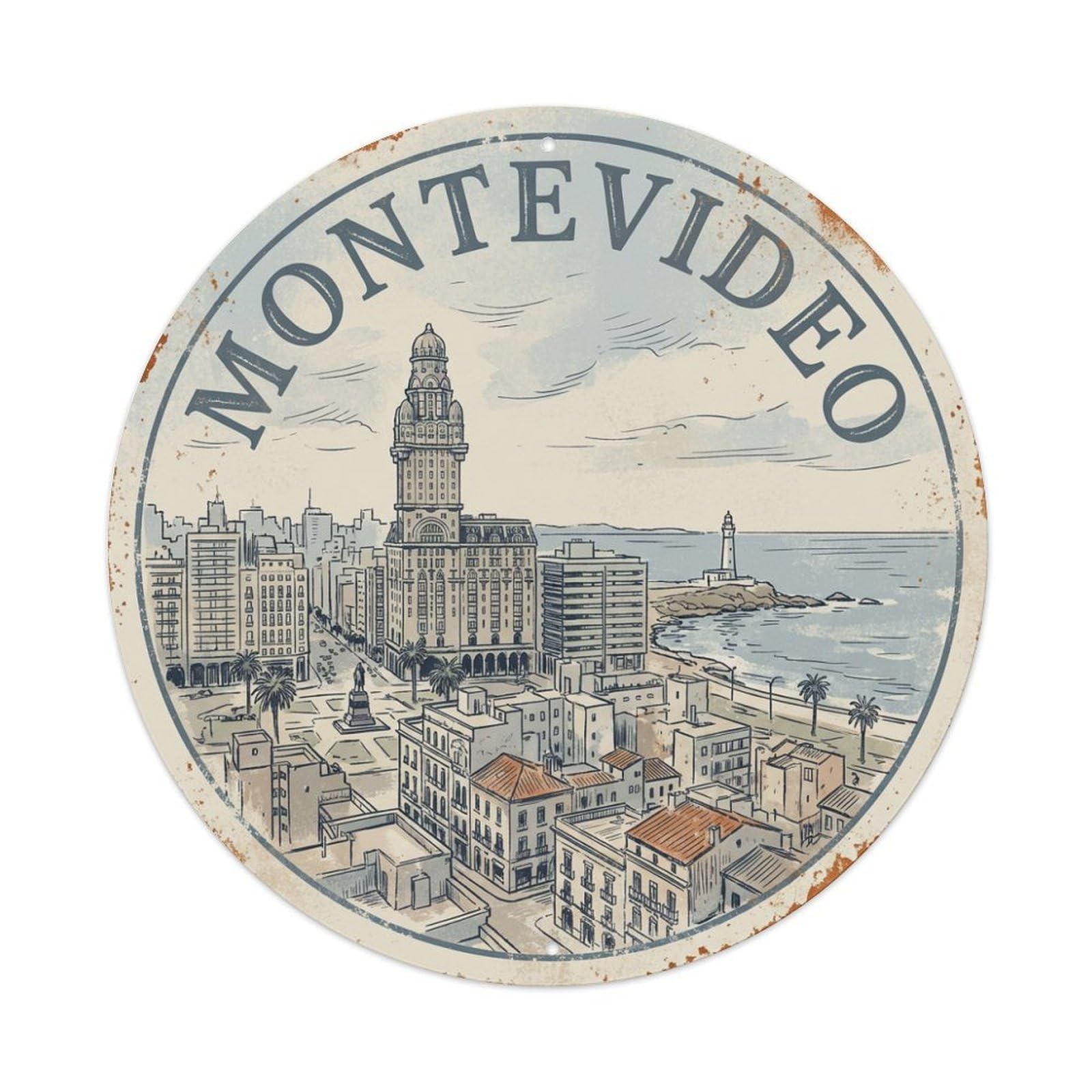 Vintage Travel Uruguay Montevideo Metal Tin Sign