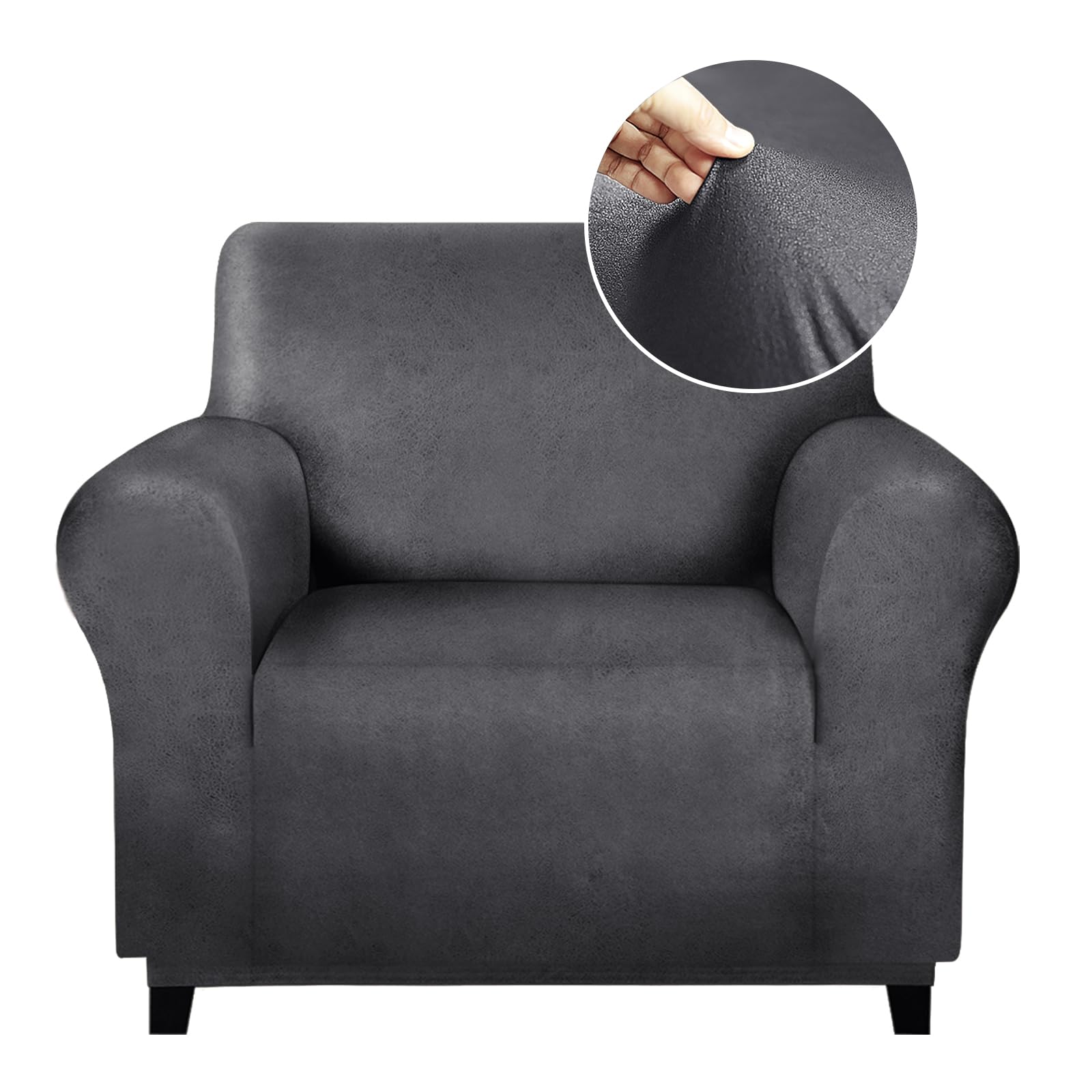 molasofa Chair Covers - Couch Cover for Leather Couch, Soft and Washable Chair Covers with Leather-Like Quality. Non-Pilling, Non-Slip 1-Piece Couch Cover for Dogs, Cats, and Kids(Dark Gray)