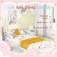 Vista 3 de Bellemave Marco de cama de suelo de tamaño individual, marco de cama de madera con cabecera en forma de casa, cama Montessori tamaño individual