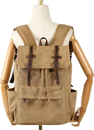 Miniatura 6 de HuaChen Mochila de lona vintage, mochila de viaje para hombre para senderismo portátil, Verde, Mochilas de mochila