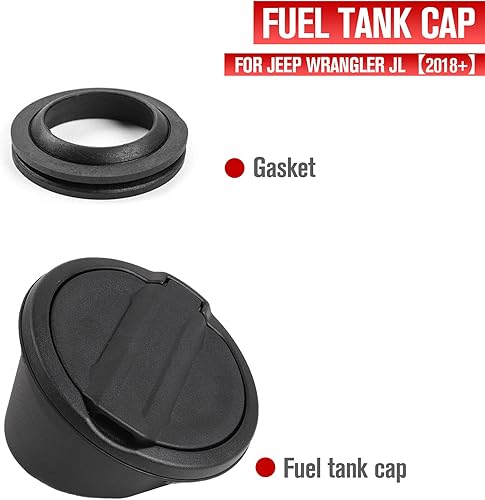 Vista 2 de JeCar Tapa del tanque de gasolina cubierta de aluminio para puerta de llenado de combustible compatible con Jeep Wrangler 2018-2024 JL & Unlimited