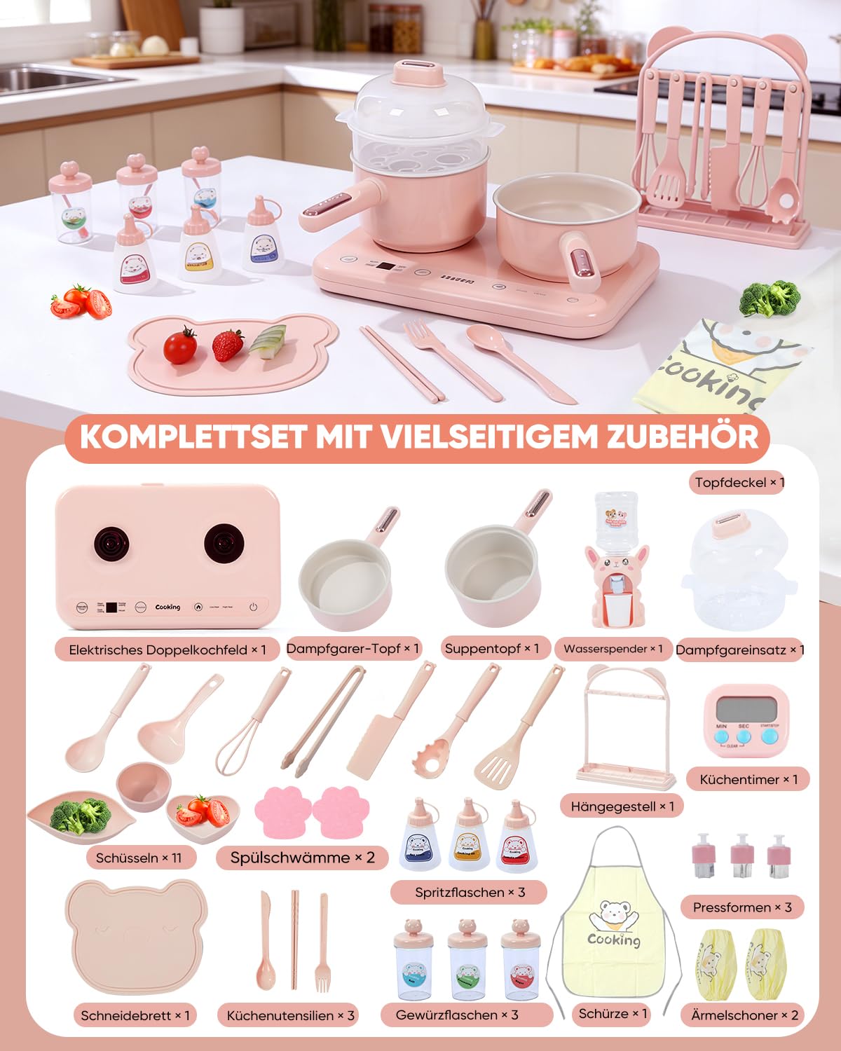 Elektrischer Hot Pot Doppelkochfeld Mini Multicooker – Elektro Kochtopf mit Dampfgarer & Suppentopf, für Hotpot und Suppen, kompakt, leicht zu reinigen (Rosa