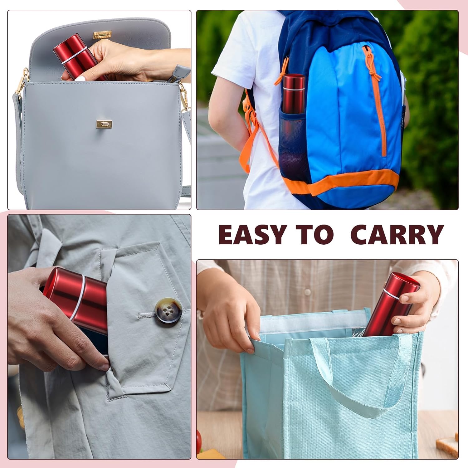 Vesici Mini Water Bottles 4.4 oz Cute Small Insulated Stainless Steel Purse Water Bottles Pocket Slim Flask Keeps Drink Cold and Hot for Women Lunch Bag Coffee(Red,1 Pack) - Image 5