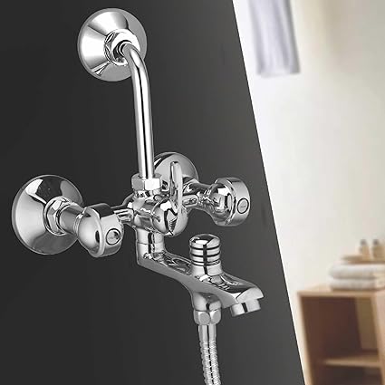 Coronet OR-1017 Series Brass Wall Mixer With Provision For Over Head Shower and 125mm Long Bend Pipe (Chrome)