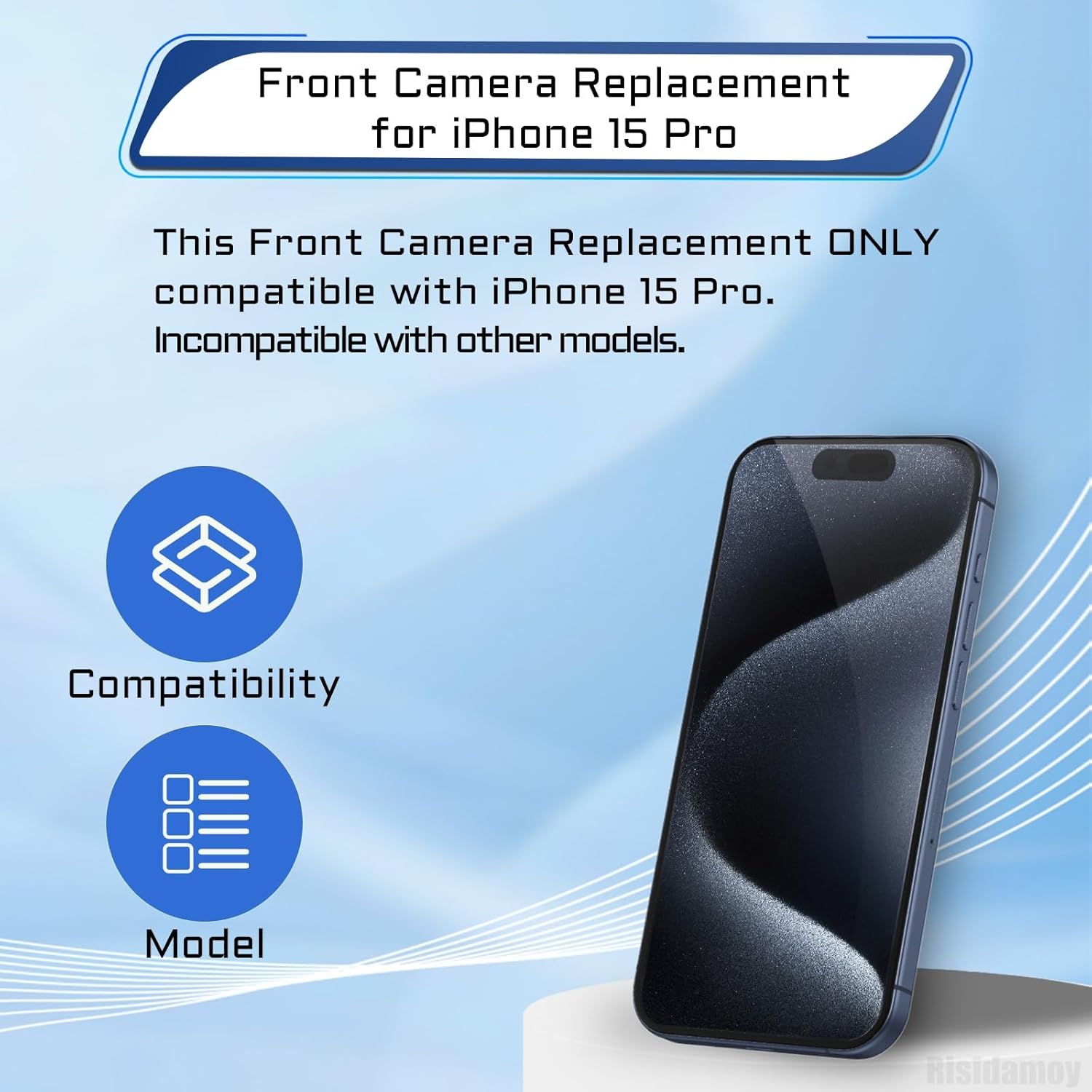 for iPhone 15 Pro Front Facing Camera Replacement Selfie Camera 15pro 12MP Front Camera Flex Cable Module Proximity Sensor Repair for Models: A3102 A2848 A3101 A3104