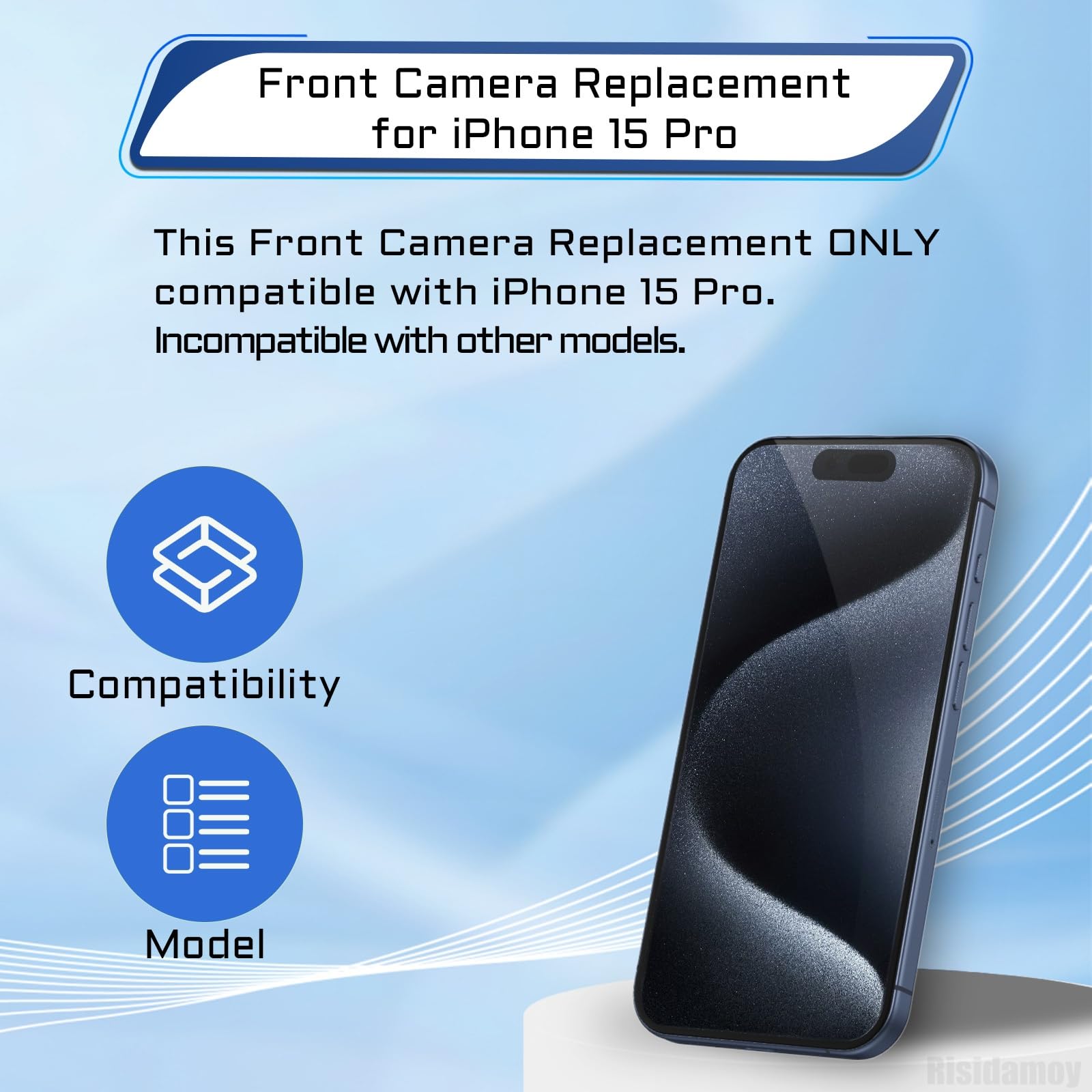 Risidamoy for iPhone 15 Pro Front Facing Camera Replacement Selfie Camera 15pro 12MP Front Camera Flex Cable Module Proximity Sensor Repair for Models: A3102 A2848 A3101 A3104