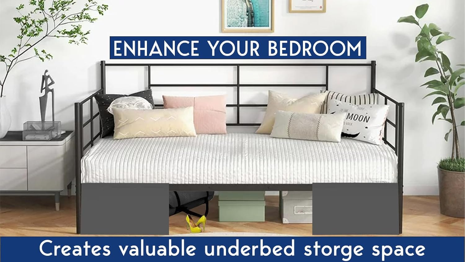 Pleated Daybed Skirt with Split Corners Twin Size - 21 Inch Tailored Drop Easy Fit - Pleated Daybed Dust Ruffle - 100% Microfiber Soft, Wrinkle-Free Daybed Bedskirt (Ivory, Twin-21 Drop)