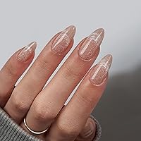 Vista 43 de BTArtbox - Uñas postizas almendradas estilo francesa, de gel suave reutilizable, ajuste natural, con pegamento, 30 piezas en 16 tamaños, diseño