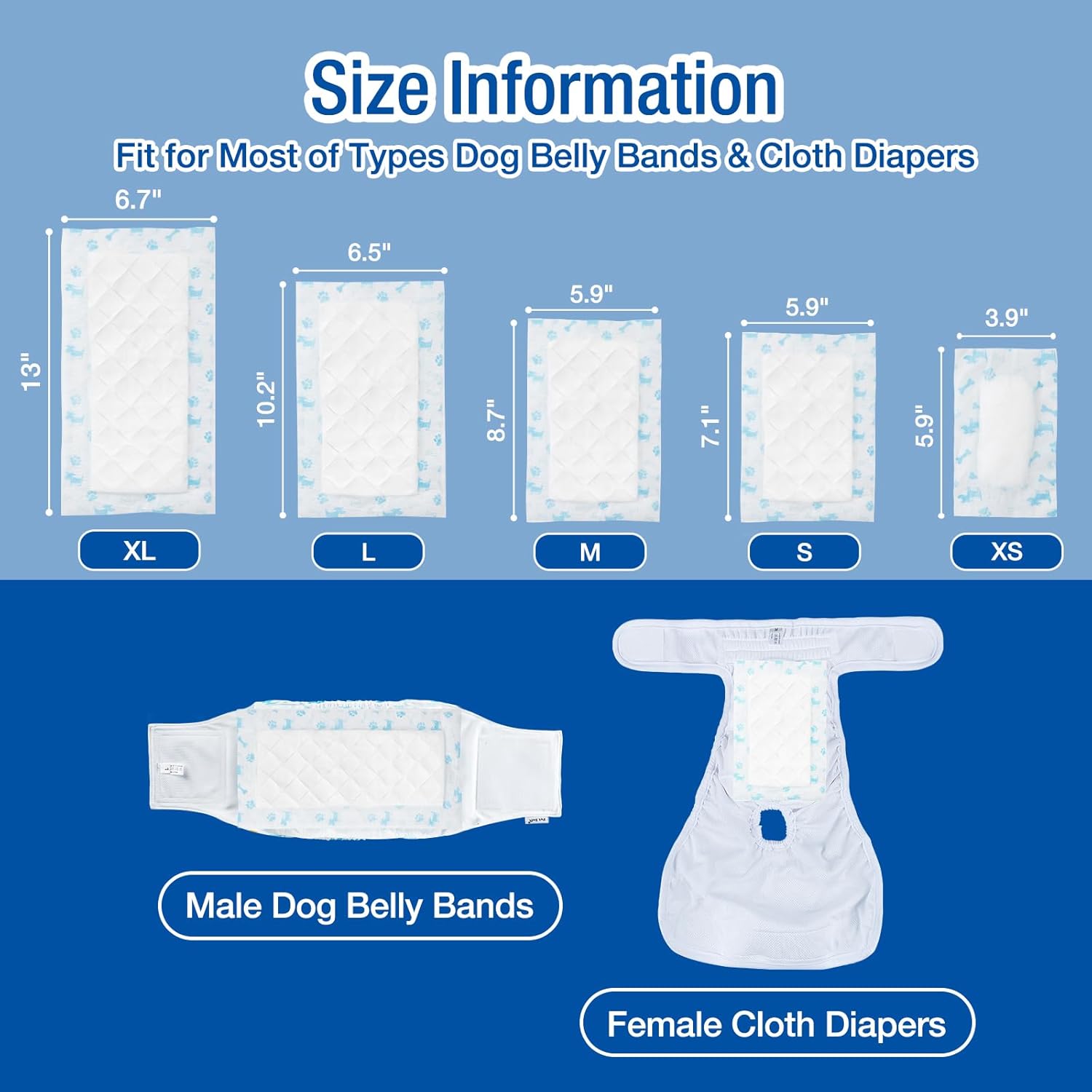 Pet Soft Disposable Dog Diaper Liners Booster Pads - Fit for Most Washable Dog Diapers & Dog Belly Bands Wraps, Ultra Absorbent for Marking, Incontinence, Female in Heat (Blue,XL-50)