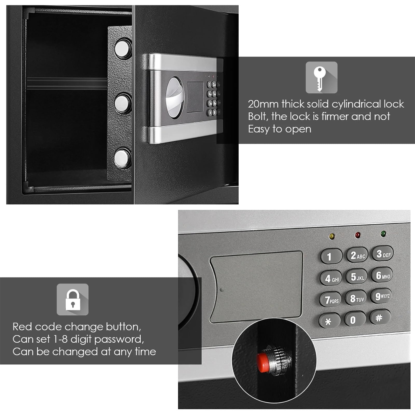 Caja Fuerte de Alta Seguridad Caja de Seguridad con Teclado Digital, Cerradura de Llave for Dinero en Efectivo, joyería, gabinete Seguro Impermeable a Prueba de Fuego Caja Fuerte de Seguridad