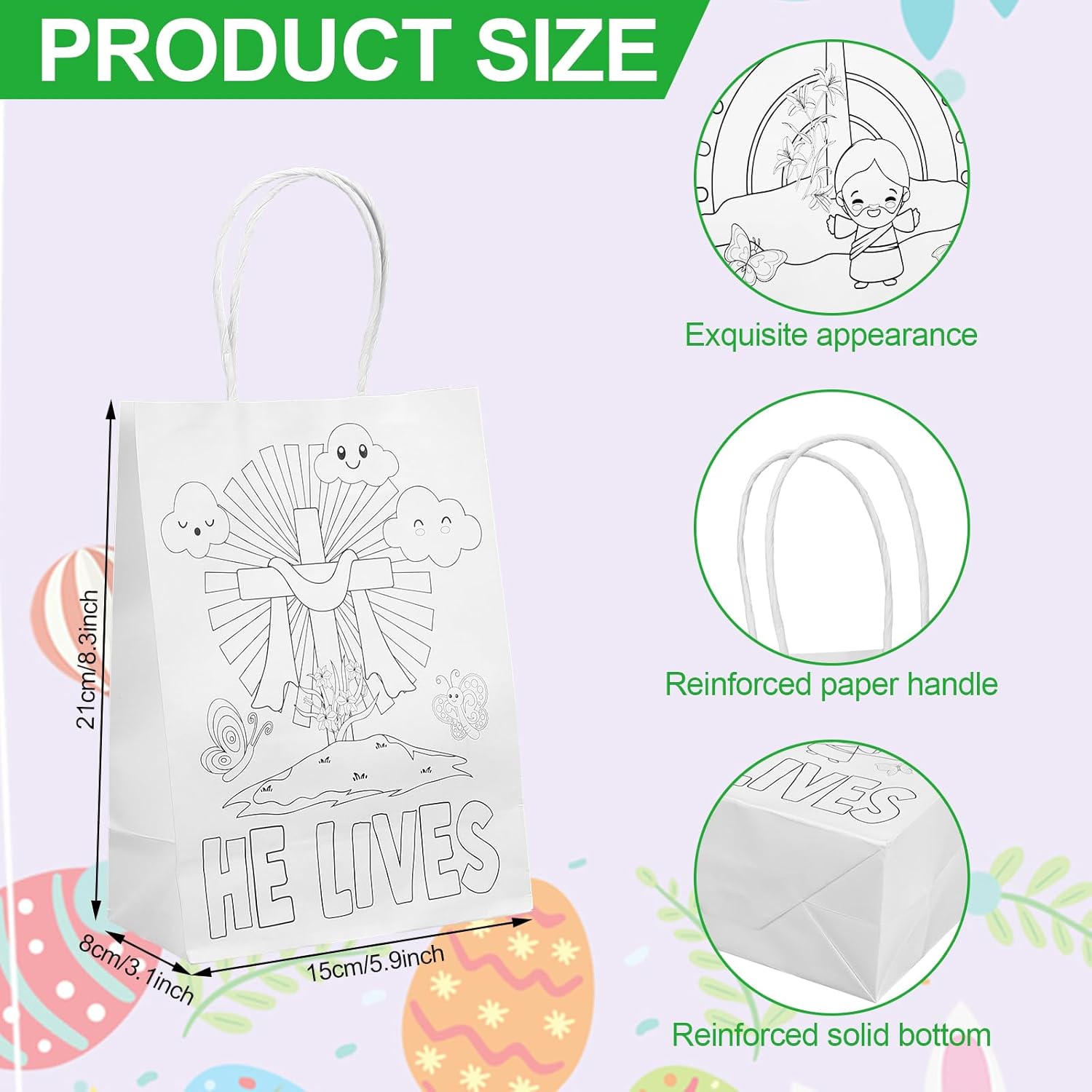 Abbylike 72 Pcs Easter Coloring Paper Bags He Lives Bags Religious Color Your Own Crafts for Kids Easter Christian Painting Gift Supplies with 48 Markers for DIY Religious Party Favors Supplies