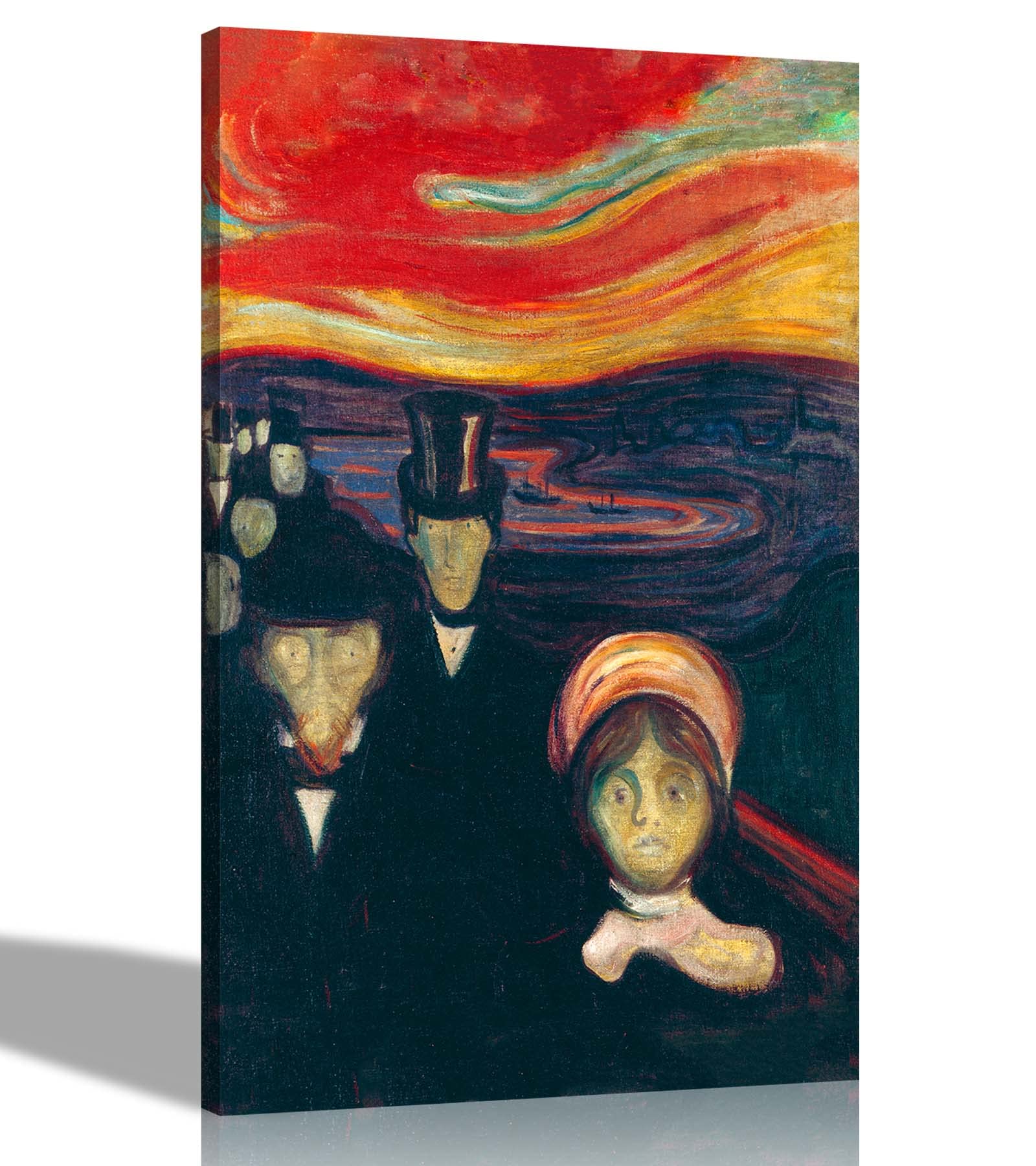 Artley Prints Black Anxiety By Edvard Munch Canvas Prints Hanging Wall Art Poster Pictures Home Decor Framed Stretched Ready To Hang Artwork 30 X 40Cm (12 X 16 Inches)