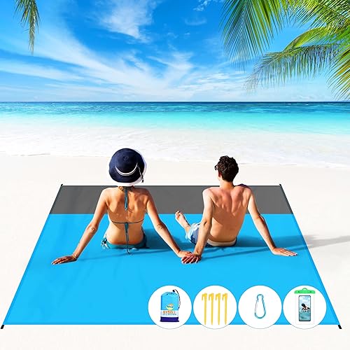 BYDOLL Manta de playa de 78 x 81 pulgadas, 4  7 adultos, ligera, impermeable, a prueba de arena, manta grande de picnic, manta de playa, para playa,