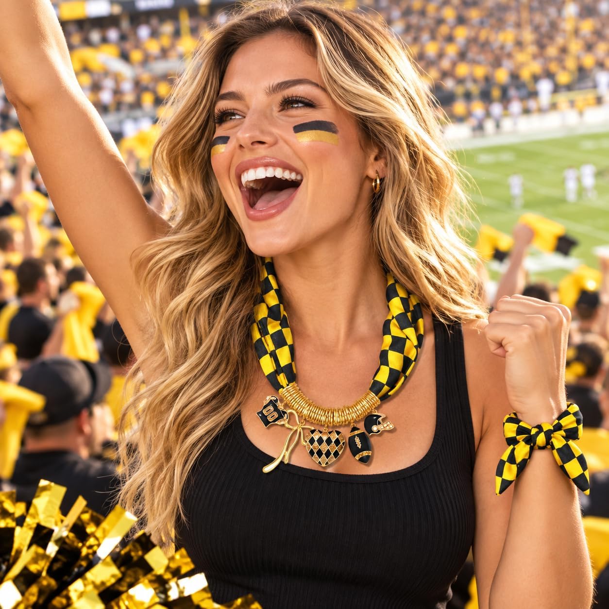 ARATLENCH Game Day Scarf Necklace Football College School Team Spirit Football Bow Heart Gold Charms Bandana Scarf Necklace Jewelry Accessories Gifts for Sports Mom Fans image 2