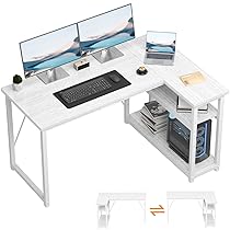 TRIUMPHKEY Scrivania ad Angolo Reversibile 120 x 80cm, Scrivania a Forma di L con Ripiani,Tavolo da Lavoro,Struttura in Acciaio, per Computer, Ufficio, Studio and Soggiorno, Marrone rustico