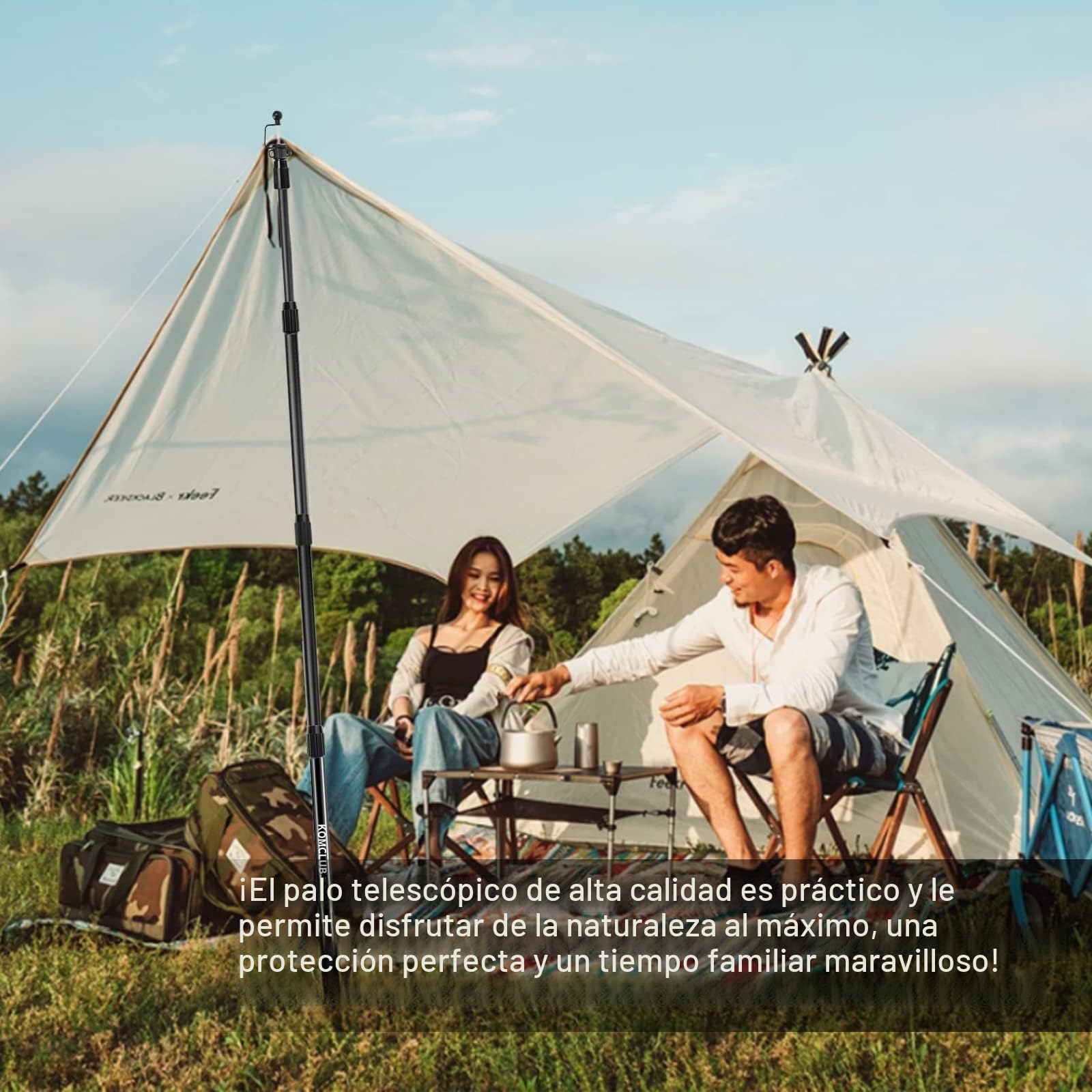 KOMCLUB Juego de 2 barras telescópicas para tiendas de campaña, de aluminio, 85 – 250 cm, ajustable, ultraligeras, barras telescópicas para toldos, tiendas de campaña, lonas de camping