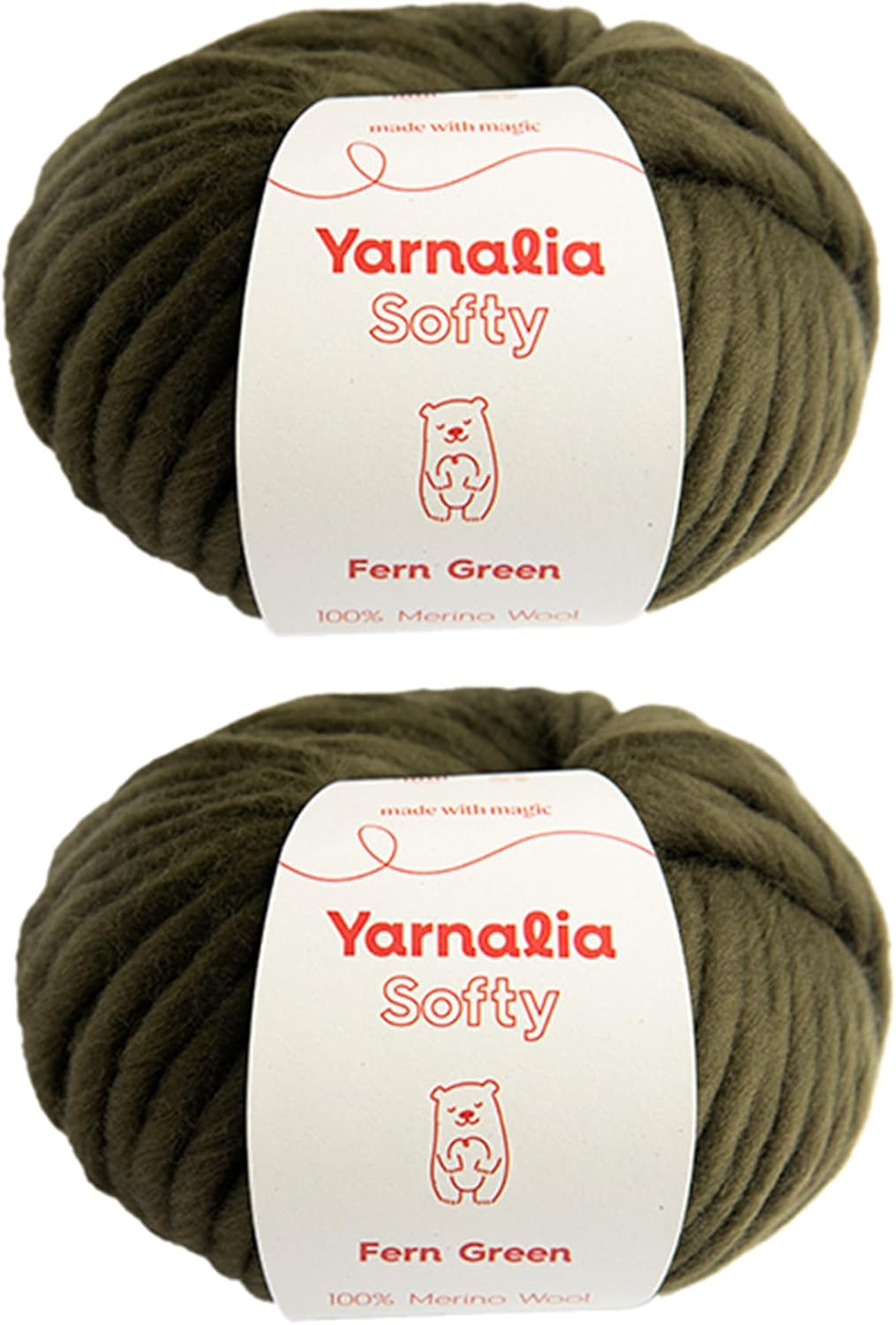 Softy Yarn Bulky Weight 2-Pack Composed of Merino Wool | Ultra-Soft Yarn Spun for Knitting & Crocheting for Sweaters, Blankets & Accessories | 100g, 49 Yards per Ball | Fern Green