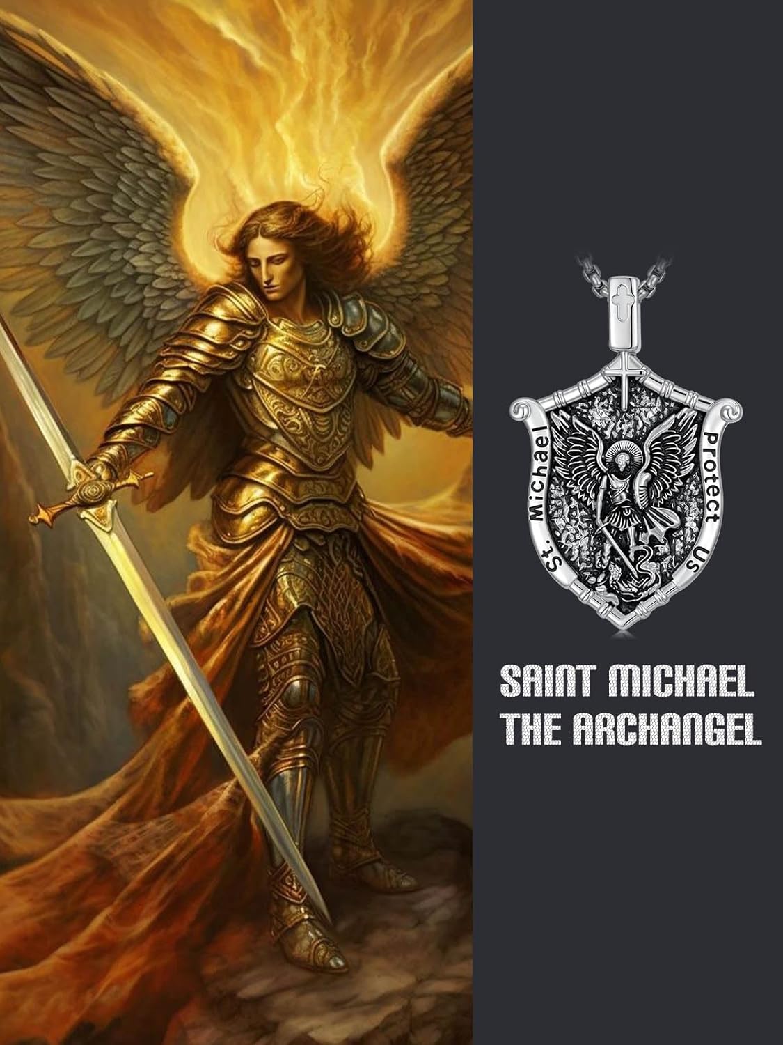 Valentines Day Gifts for Him Saint Necklace for Men Women, Pray Saint to Protect Us Amulet, Religious Jewelry Anniversary Birthday Gifts for Son Dad Husband Boyfriend Police - Image 5