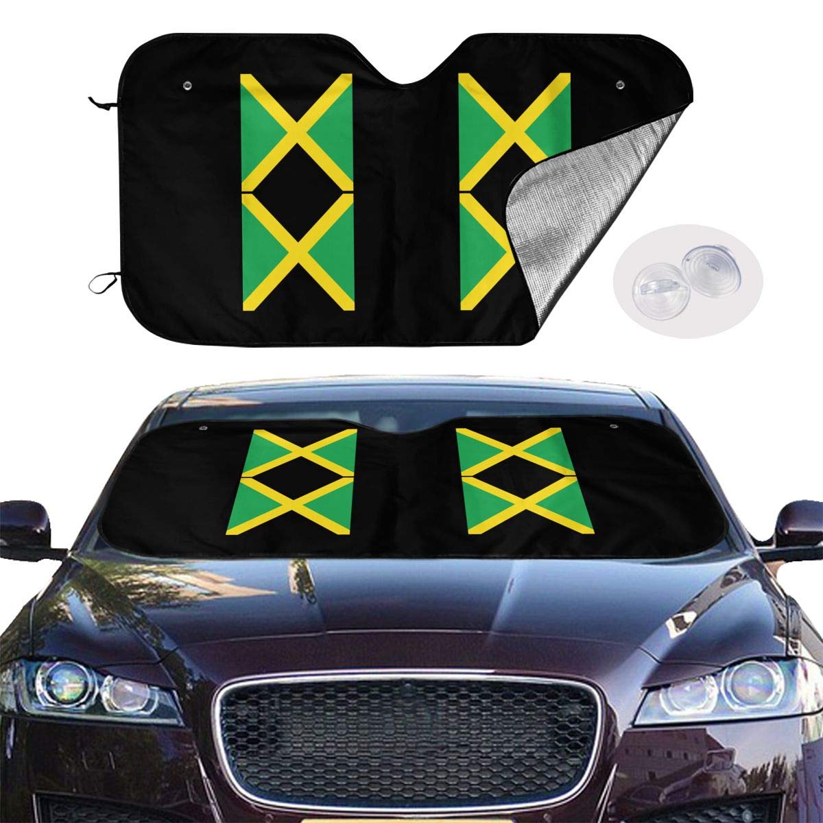 Jamaican Flag Front Car Windshield Sun Shade Window